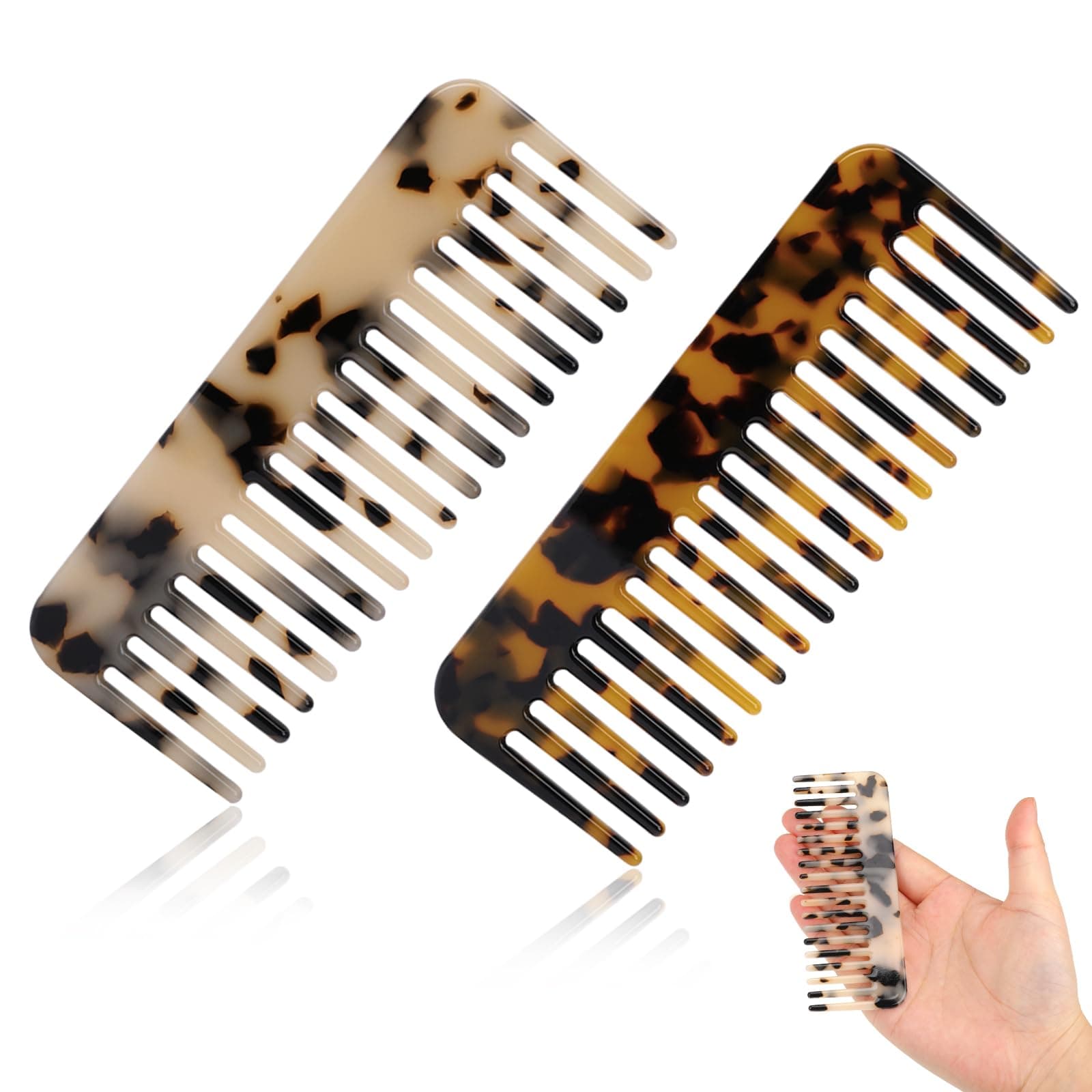 Mozeat Lens Mini Cellulose Wide Tooth Comb,2 Pack Portable Hair Detangling Comb Small Leopard Purse Comb No Handle Pocket Size Tortoise Hair Comb for Thick Curly Wavy Wet and Dry Hair