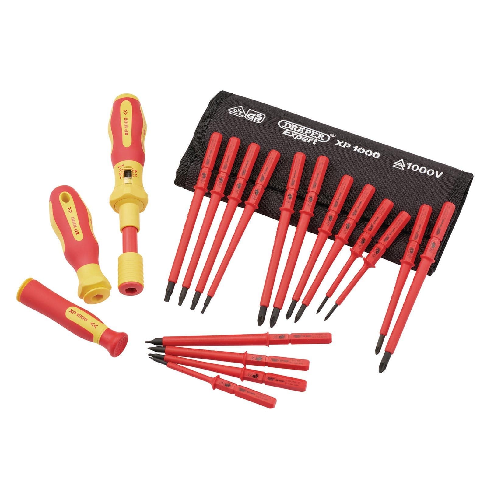 Draper81762 XP1000 VDE Interchangeable Torque Screwdriver Set (19 Piece),Red and Yellow