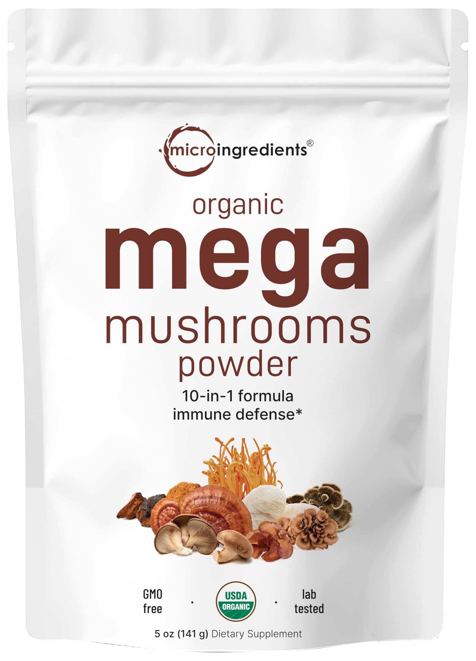 Micro Ingredients Organic Mushroom 10-in-1 Blend, 5 oz | Chaga, Lion’s Mane, Cordyceps & More | Great for Smoothies & Daily Use | Non-GMO, Vegan Friendly