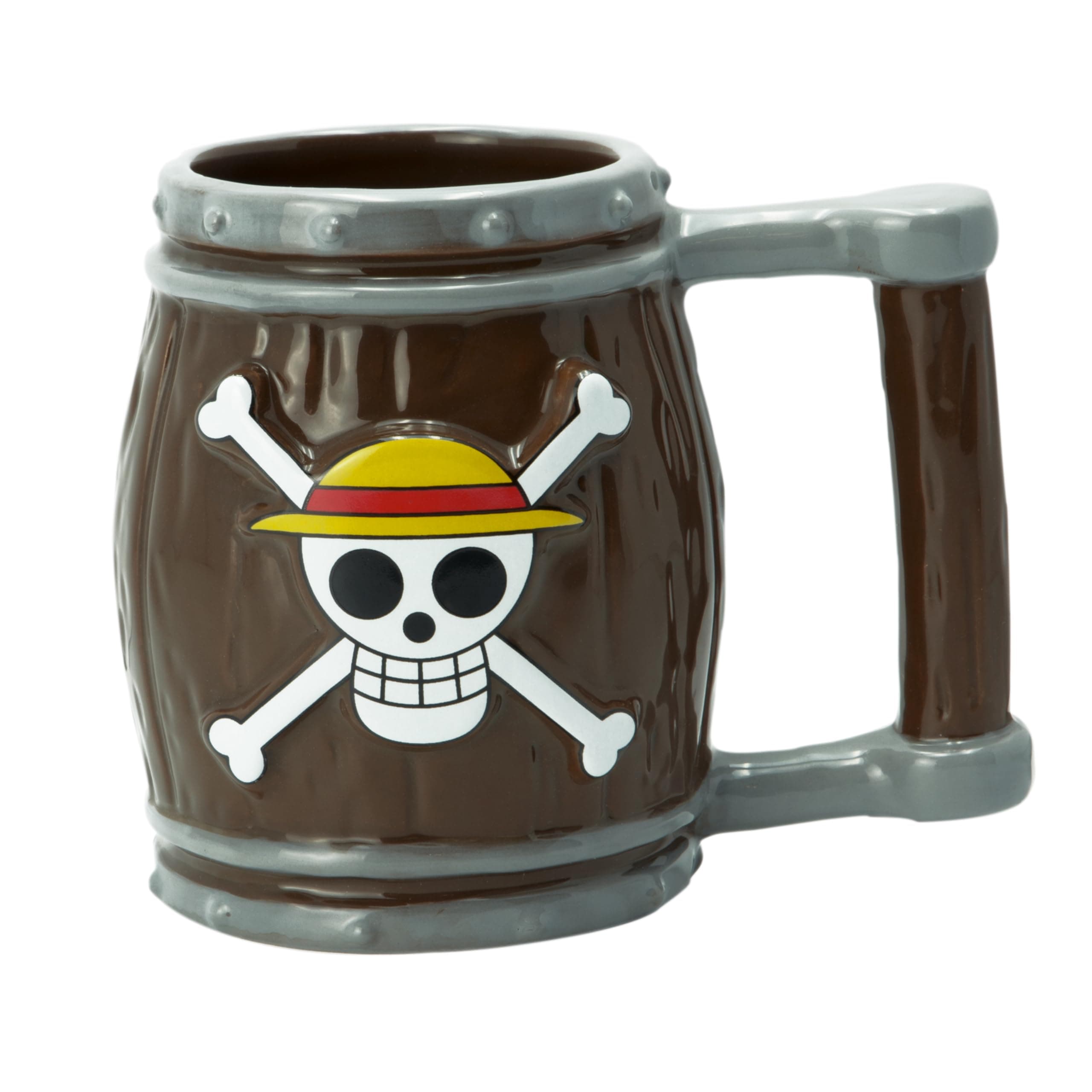 ABYSTYLE One Piece Anime Straw Hat Jolly Roger Barrel Ceramic Coffee Tea 3D Mug 12 oz Drinkware Manga Gift One Piece Mug OP Merch Anime Collectible Cup