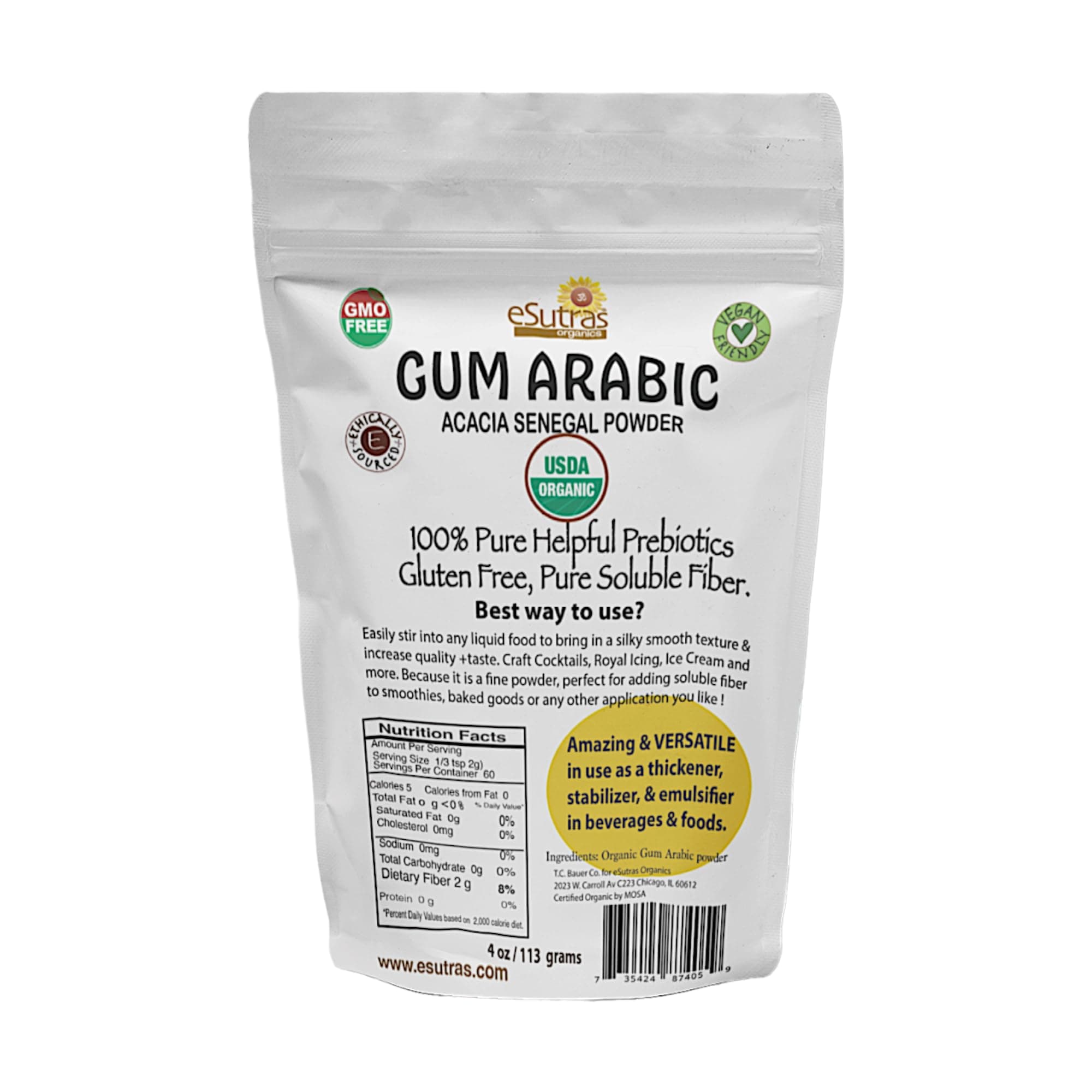 Gum Arabic Powder, USDA Organic | 4 oz. Easy use Bag | Gum Acacia Use as Food emulsifier thickener or DIY Watercolors