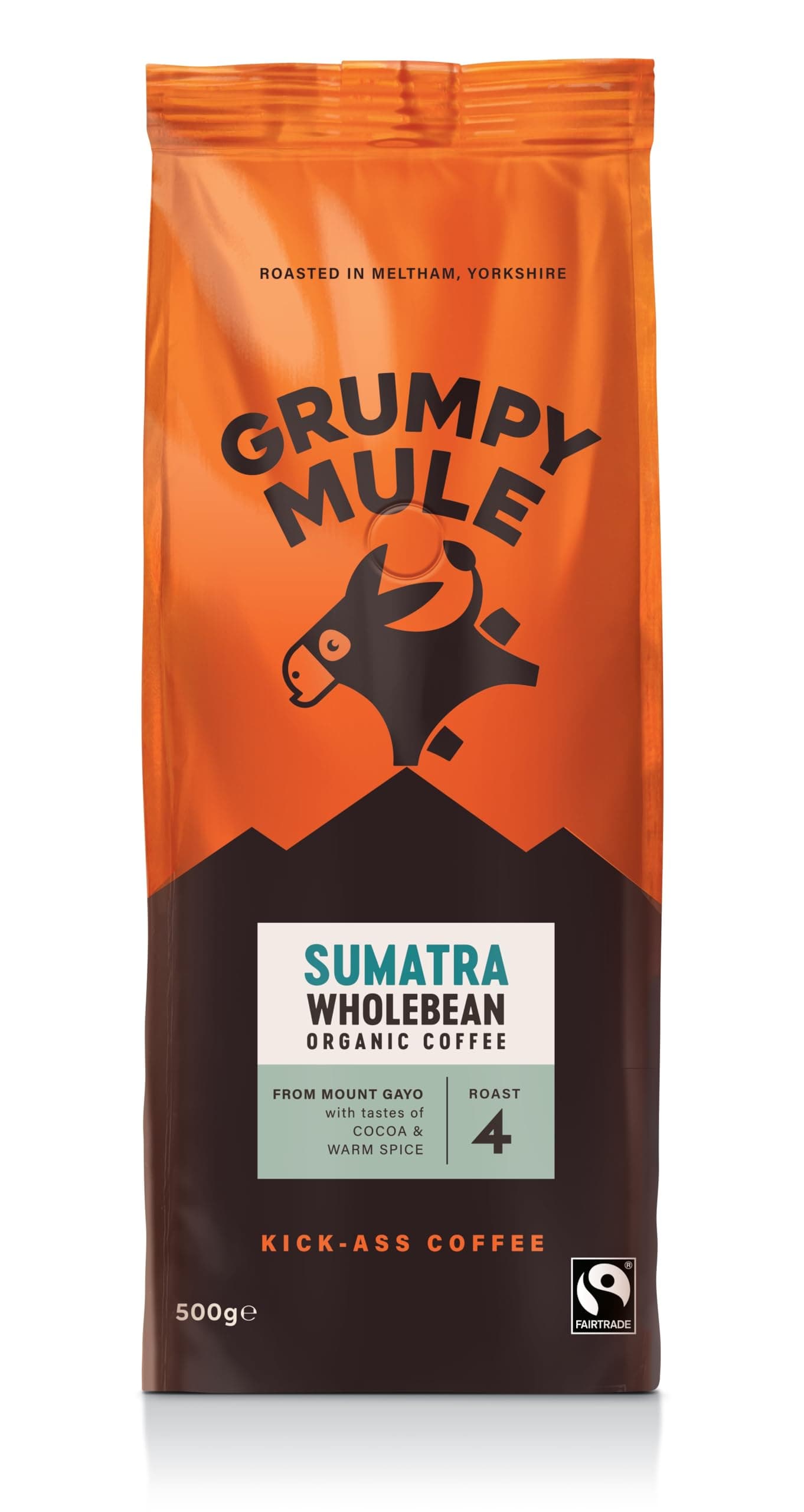 Grumpy Mule Sumatra Mount Gayo Organic (Whole Coffee Beans) with notes of Cocoa and Warm Spice 500g