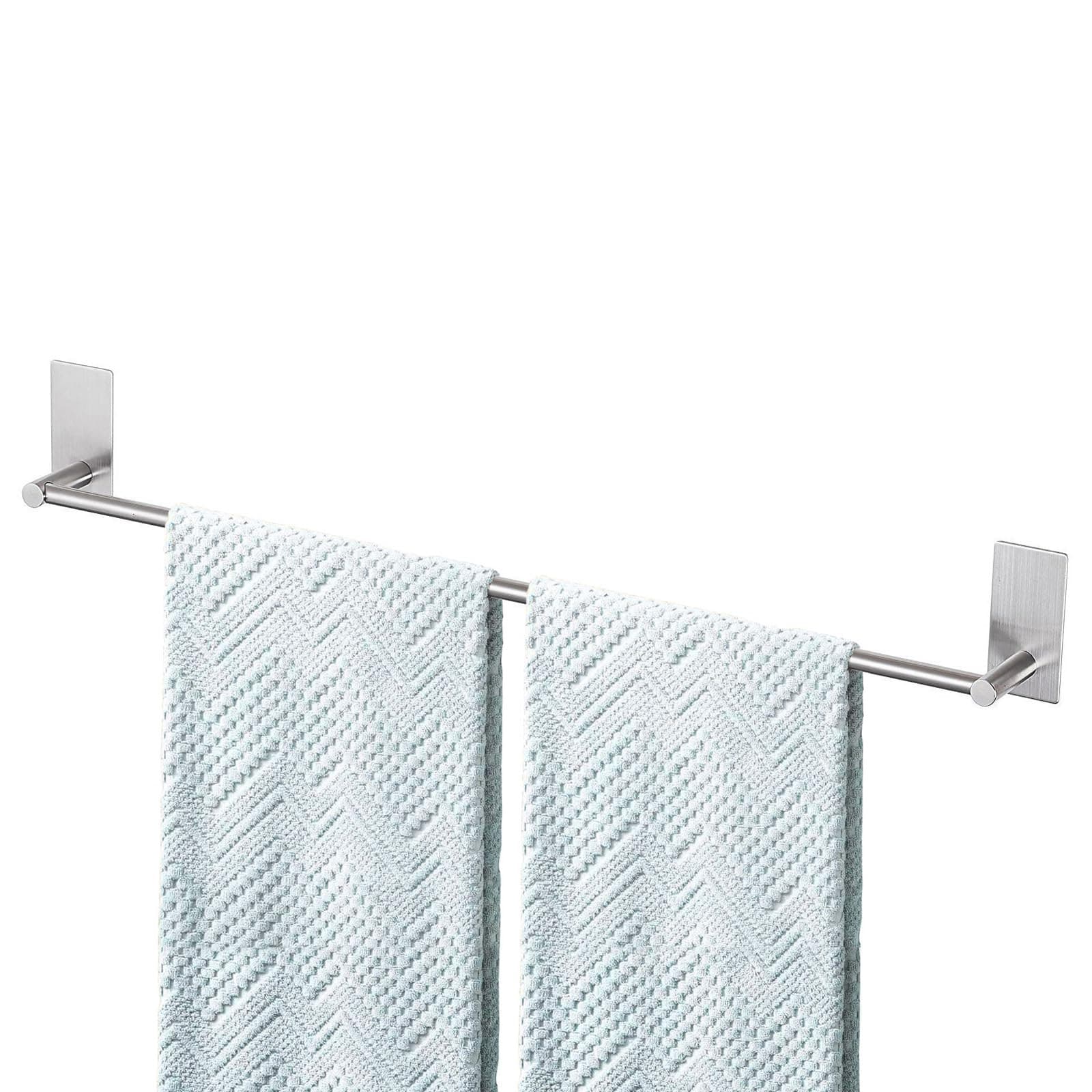 Adhesive Bath Towel Bar 24-inch, No Drill Stick On Towel Rack, Easy Install with Self-Adhesive, Premium SUS304 Stainless Steel (Brush Nickle, 24)