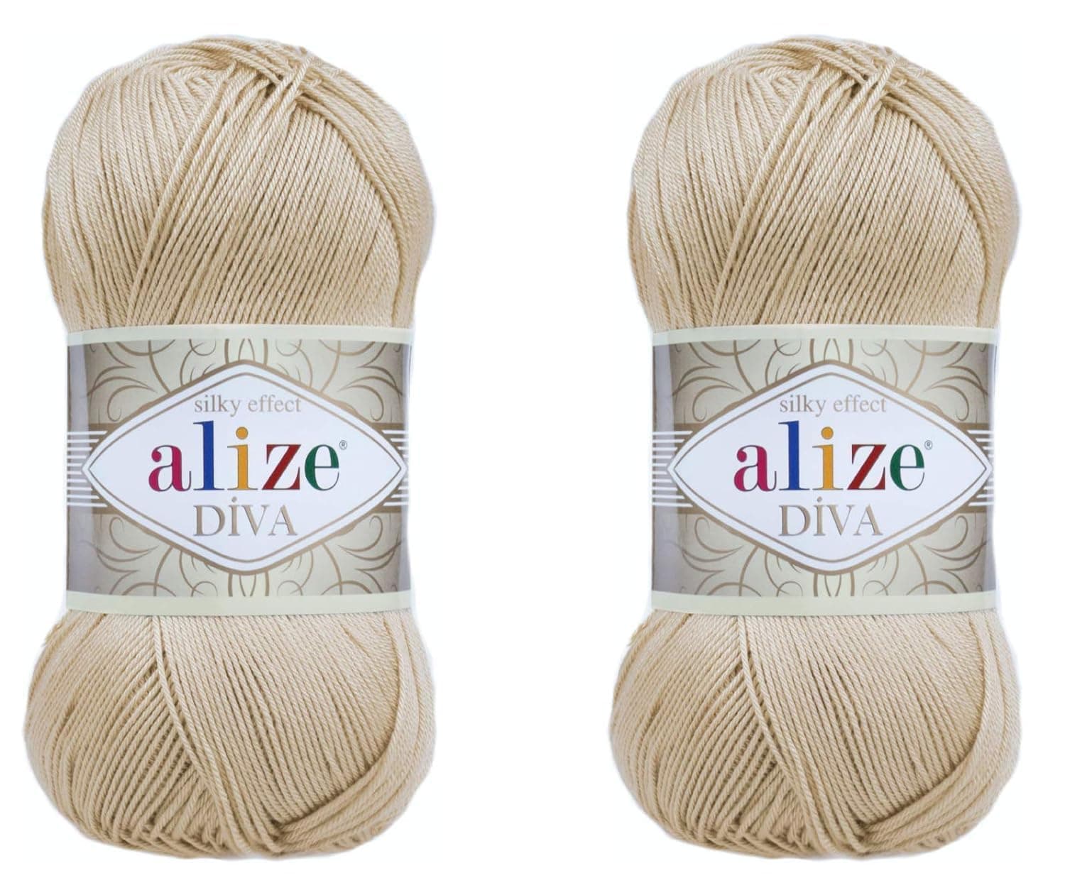 Alize Diva Yarn Hand Knitting Yarn 100% Microfiber Acrylic Yarn Alize Diva Silk Effect Thread Crochet Art Lace Craft Lot of 2 skeins 200gr 767 yds (368-Camel)