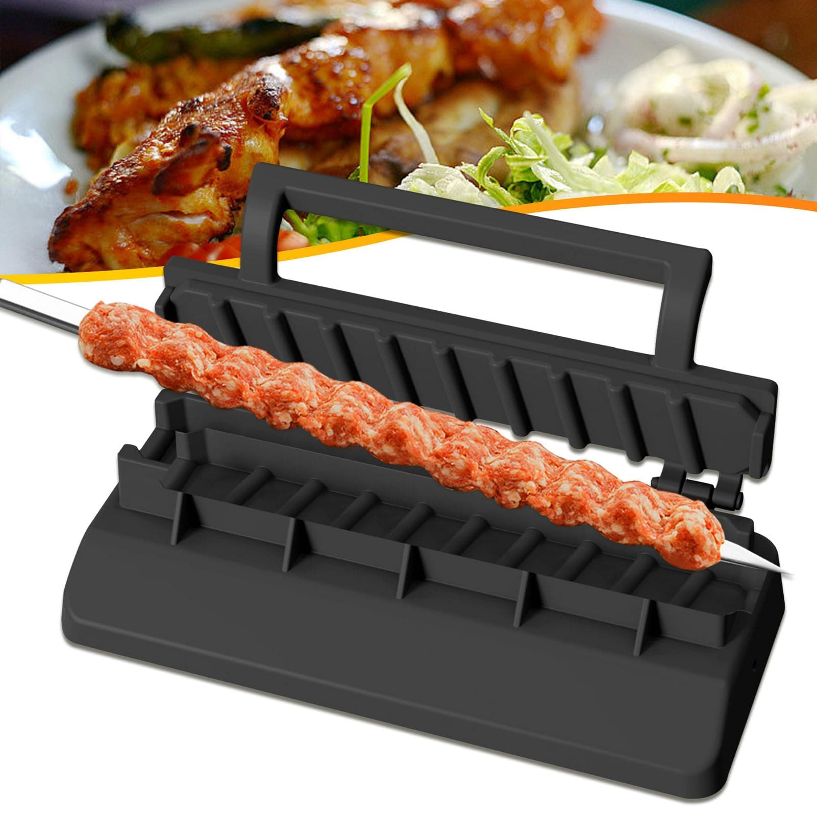 Large Kebab Maker Press, PEOUWNES Plastic Kabab, Kabob Maker Barbecue Skewers, Quick Tool for Making Skewers Turkish Kebab Barbecue, Portable Easy to Use & CLean Grilling (Black)