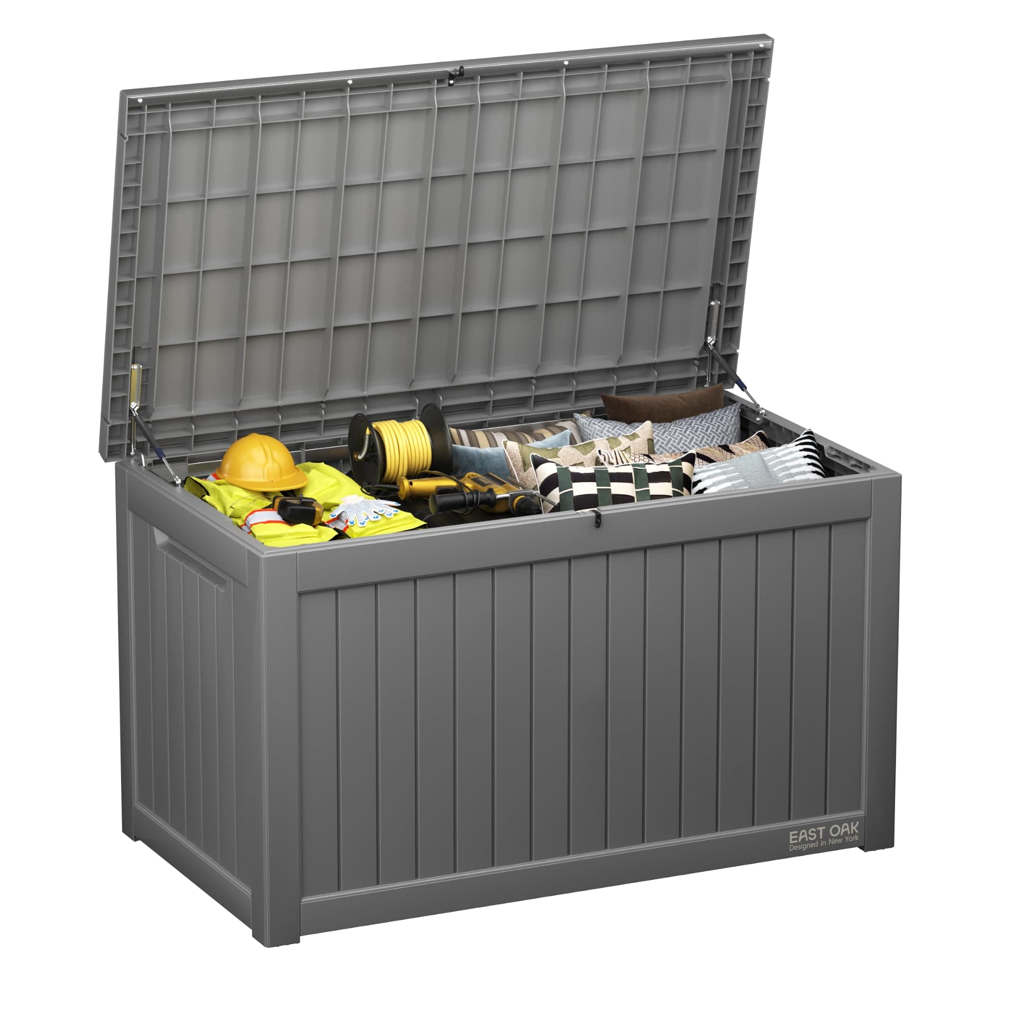 EAST OAK Outdoor Storage Box, 230 Gallon Deck Box Lockable Large Outdoor Container for Patio Furniture Cushions, Garden Tools Accessories, Toys, Waterproof and UV Resistant, Grey