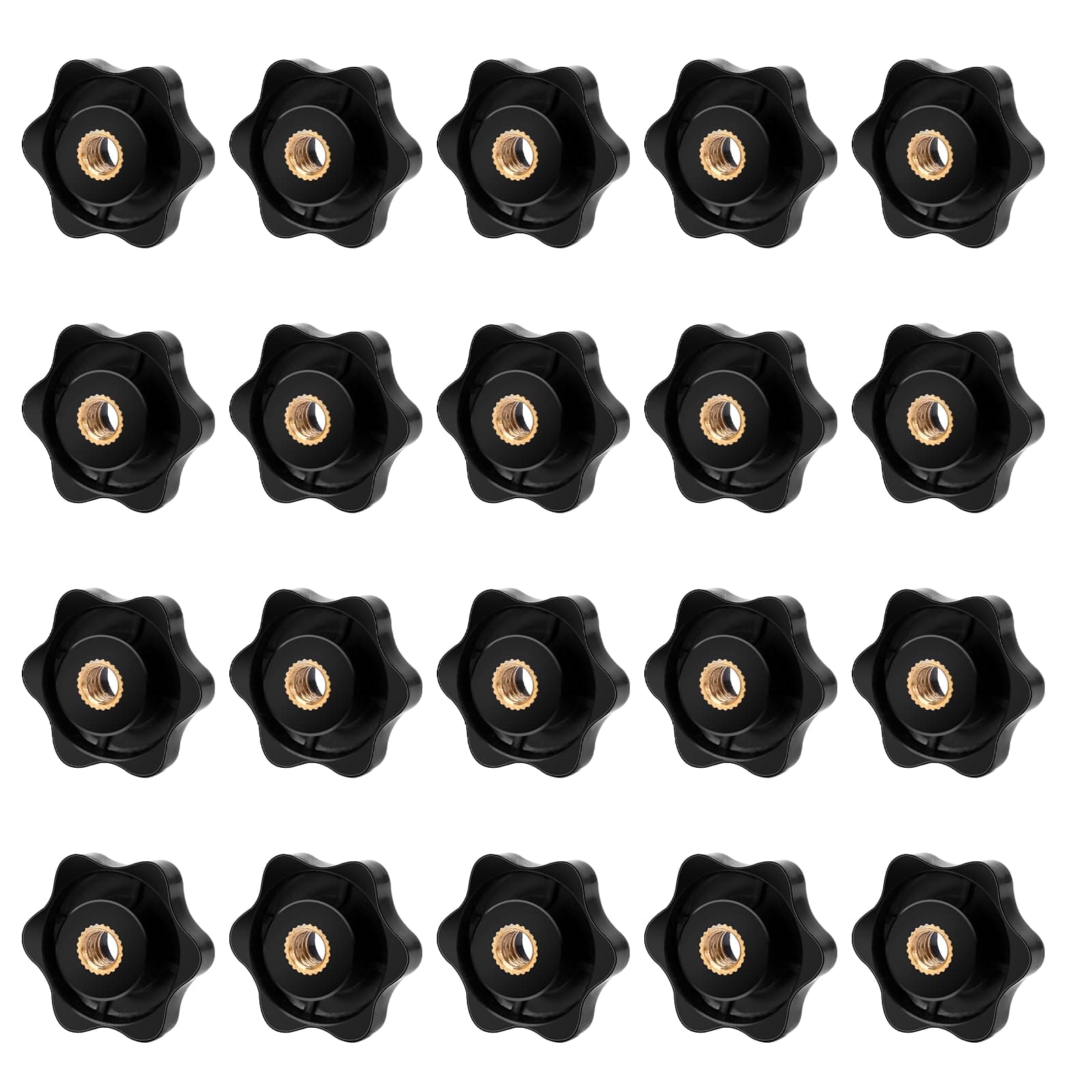 MOZEAT LENS 20 Pack 1/4-20 Knob 6 Star Knobs 1/4 Inch 20 Female Threaded Hexagon Head Thru Knob Clamping Knobs Jig Knobs T Track Bolts, Black, 554350_3_VNKWeQdRd