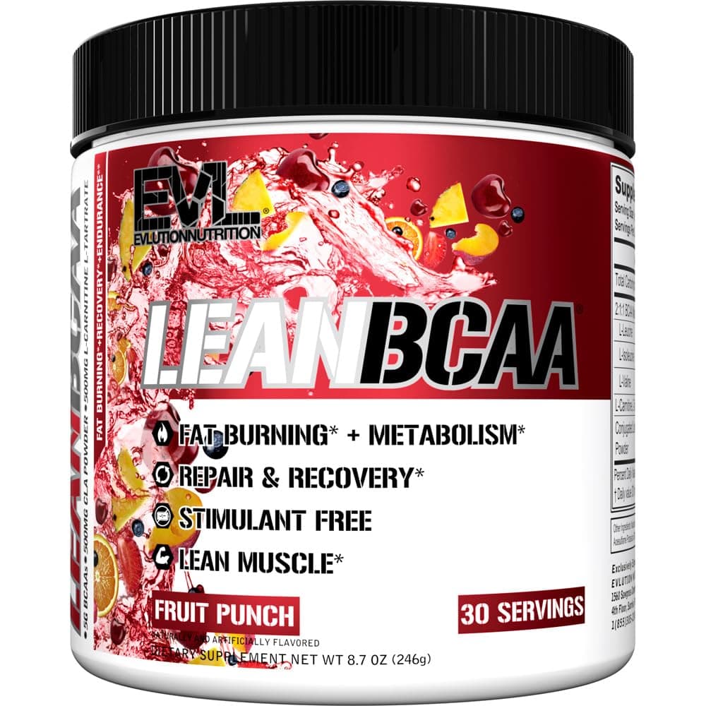 Evlution Nutrition LeanBCAA, BCAA’s, CLA and L-Carnitine, Stimulant-Free, Recover and Burn Fat, Sugar and Gluten Free, 30 Servings (Fruit Punch)