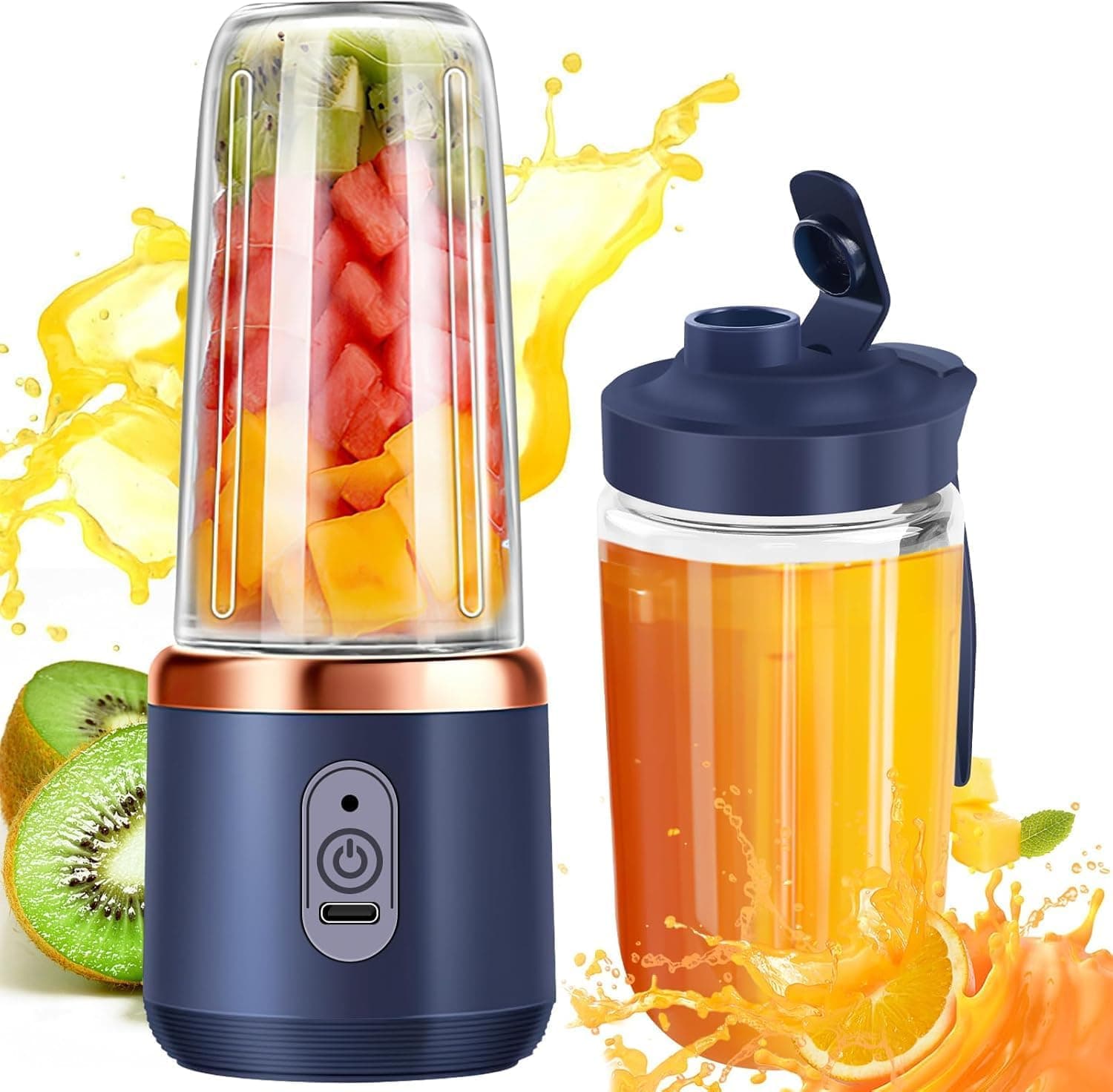Portable Blender for Smoothies & Juices | 400ML Compact Jar for Soft Fruits | 40W Motor Crushes Ice | Auto-Stop After 40s | 1500mAh Rechargeable Juicer with Built-in Jar