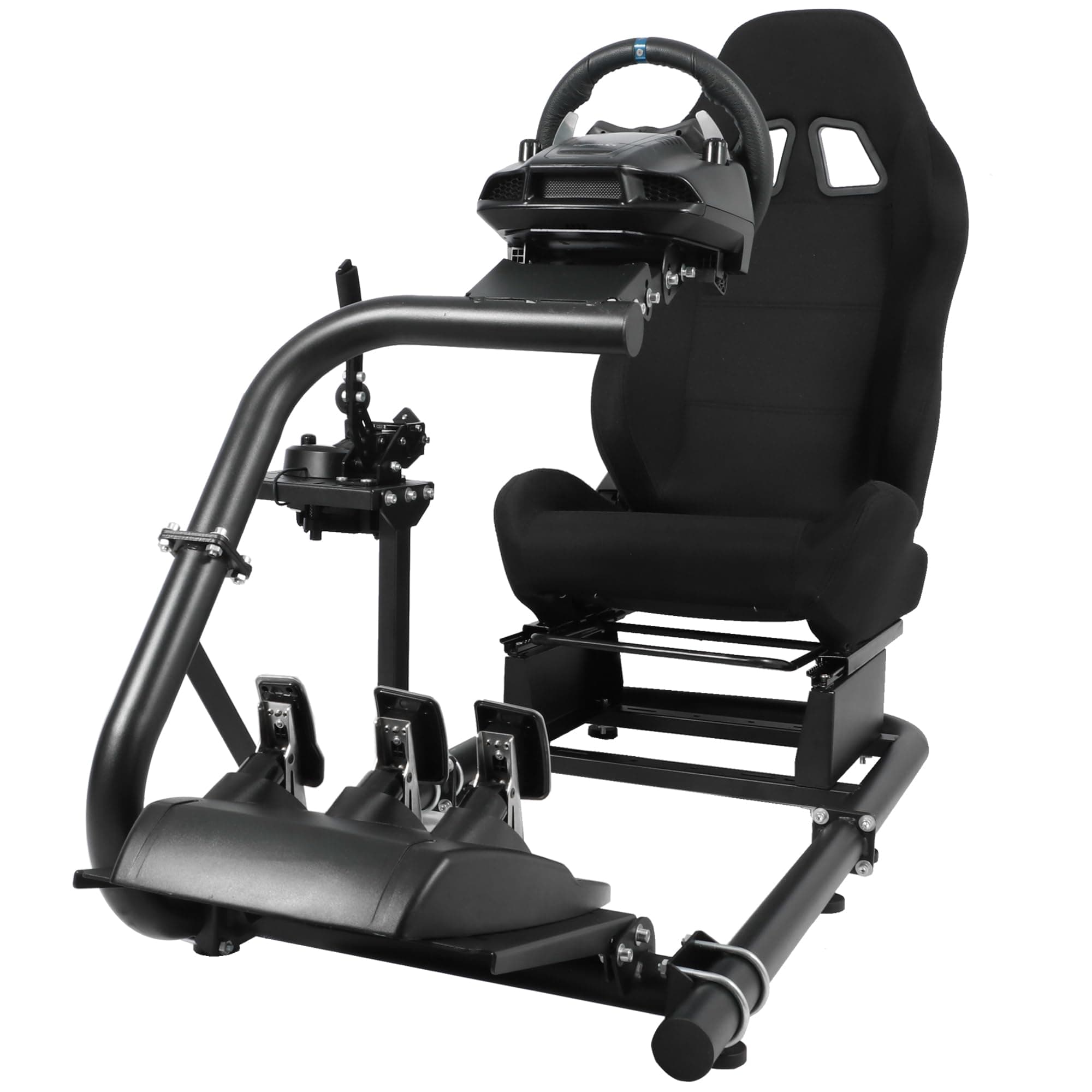 MinneerRacing Simulator Cockpit Universal Steering Wheel Stand with Seat suitable for Logitech G25 G27 G29 G920 G923 Thrustmaster T300 Fanatec Wheel&Pedal not Include (racing cockpit - black)