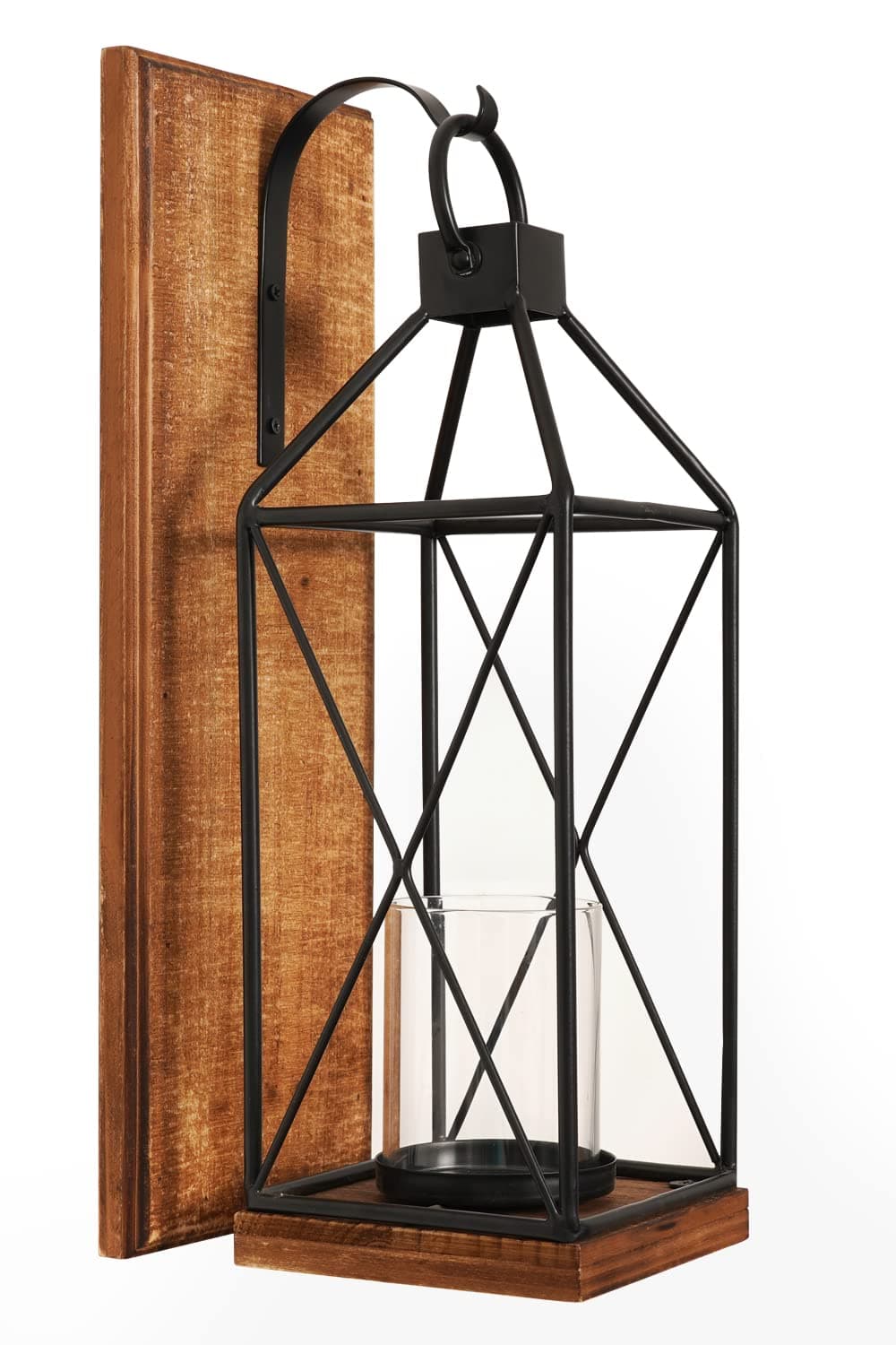Wall Candle Sconce, Wood Rustic Candle Holder Decorative Candle Lantern with Glass Holder, Wall Decorations for Living Room, Dining Room (1, Dark Brown)