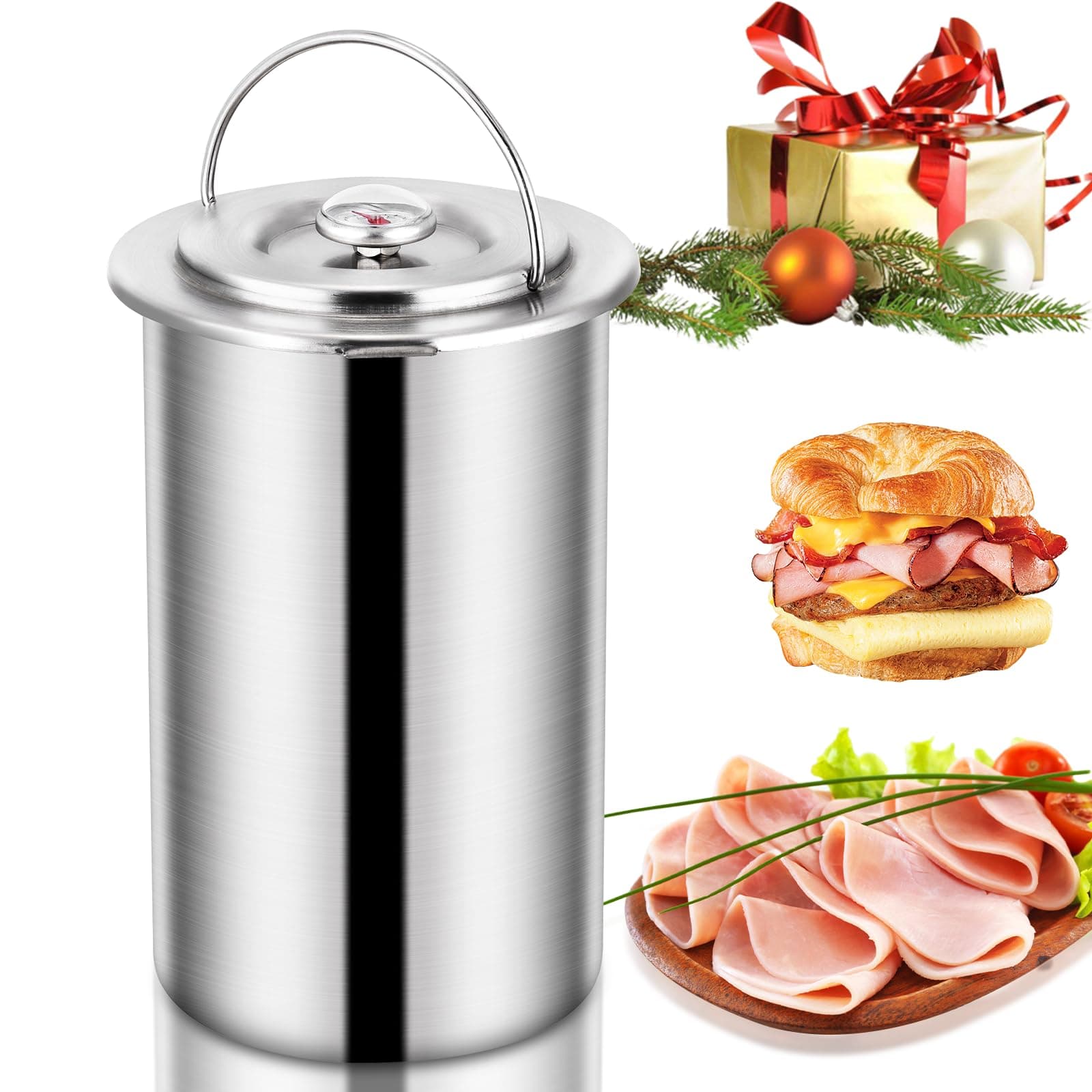Meticuloso Press Ham Maker, Stainless Steel Meat Press for Making Homemade Deli Meat With Thermometer