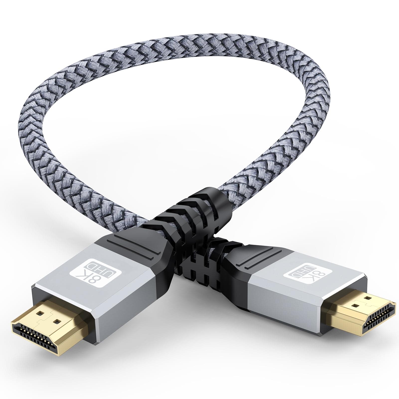 10K 8K Short HDMI Cable 1 Foot, HDMI Cable 1FT HDMI 2.1 Cord 8K@60Hz Ultra High Speed HDMI to HDMI 48Gbps (4K@120Hz, 2K@144Hz, eARC, HDR, 3D) for Laptop, Monitor, Switch, TV, PS5/PS4, Xbox
