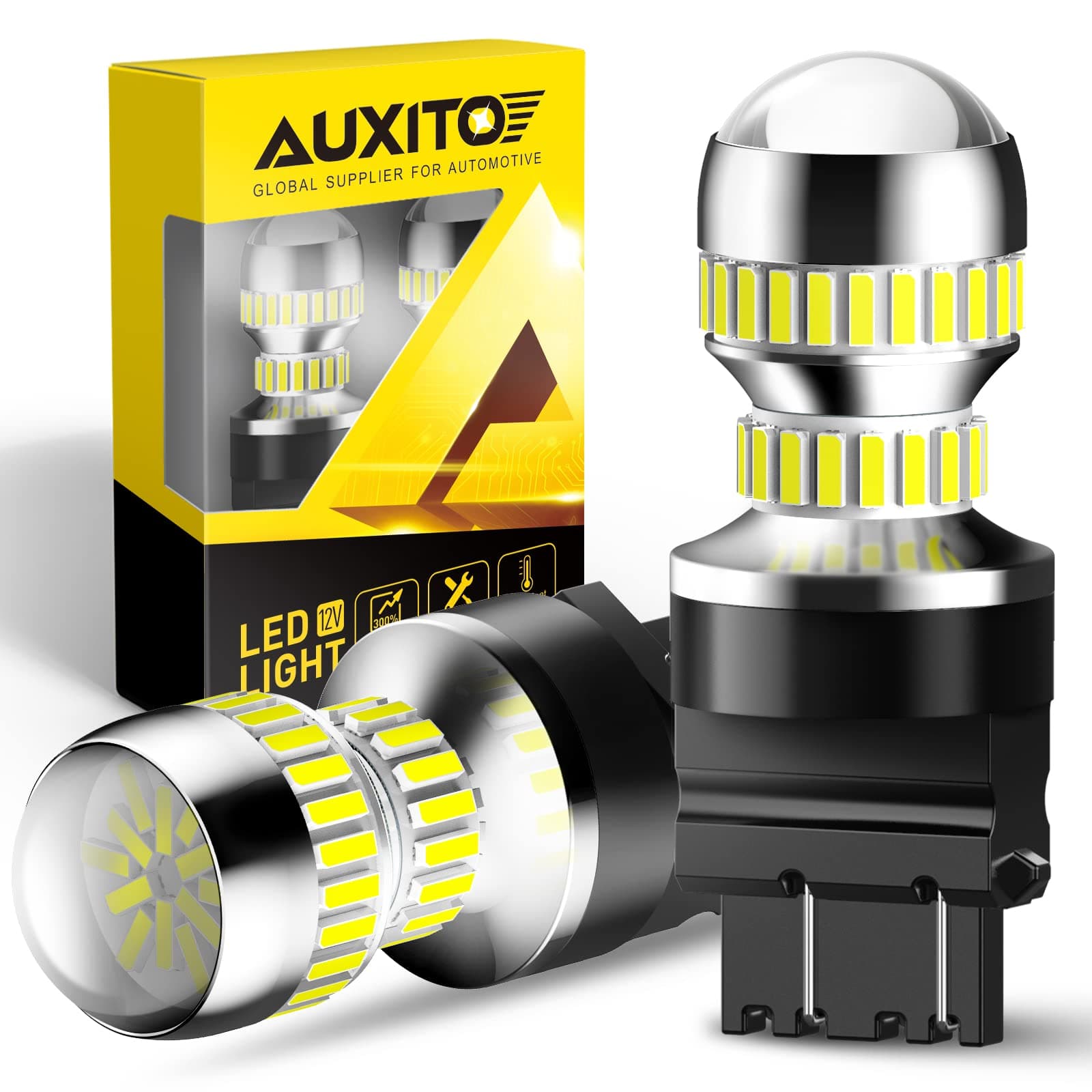 AUXITO 3157 LED Bulb White, Super Bright 4157 3156 LED Reverse Light Bulbs 3056 3057 3047 4057 3457 4114 LED Bulb for Backup Tail Brake DRL Signal Parking Lights, Pack of 2