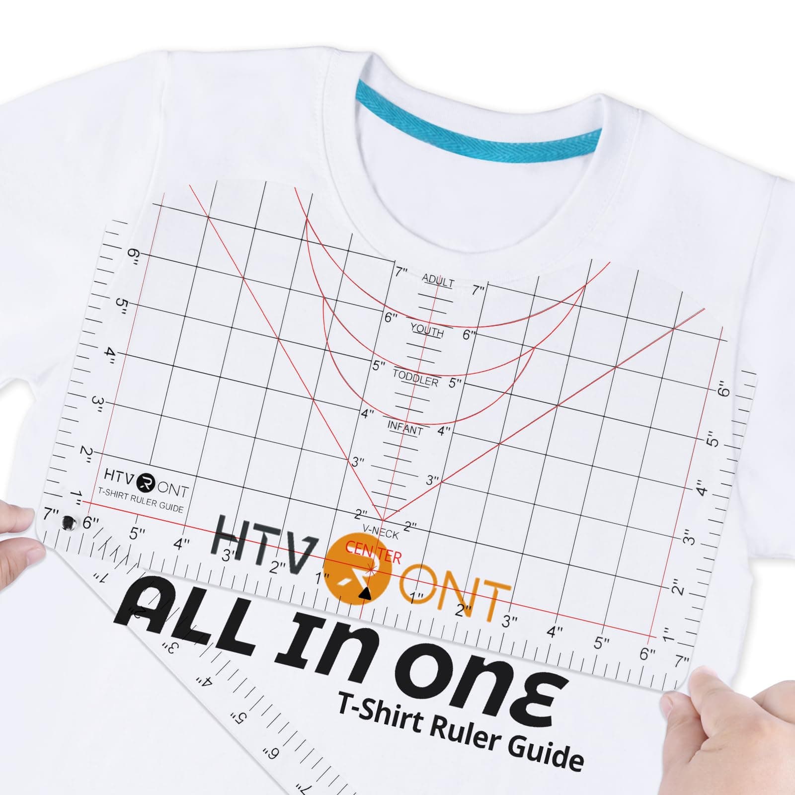 Tshirt Ruler Guide for Vinyl Alignment - Transparent PVC Tshirt Measurement Tool for Heat Press in HTV Vinyl, All-in-ONE T Shirt Ruler to Center Design and Craft Sewing