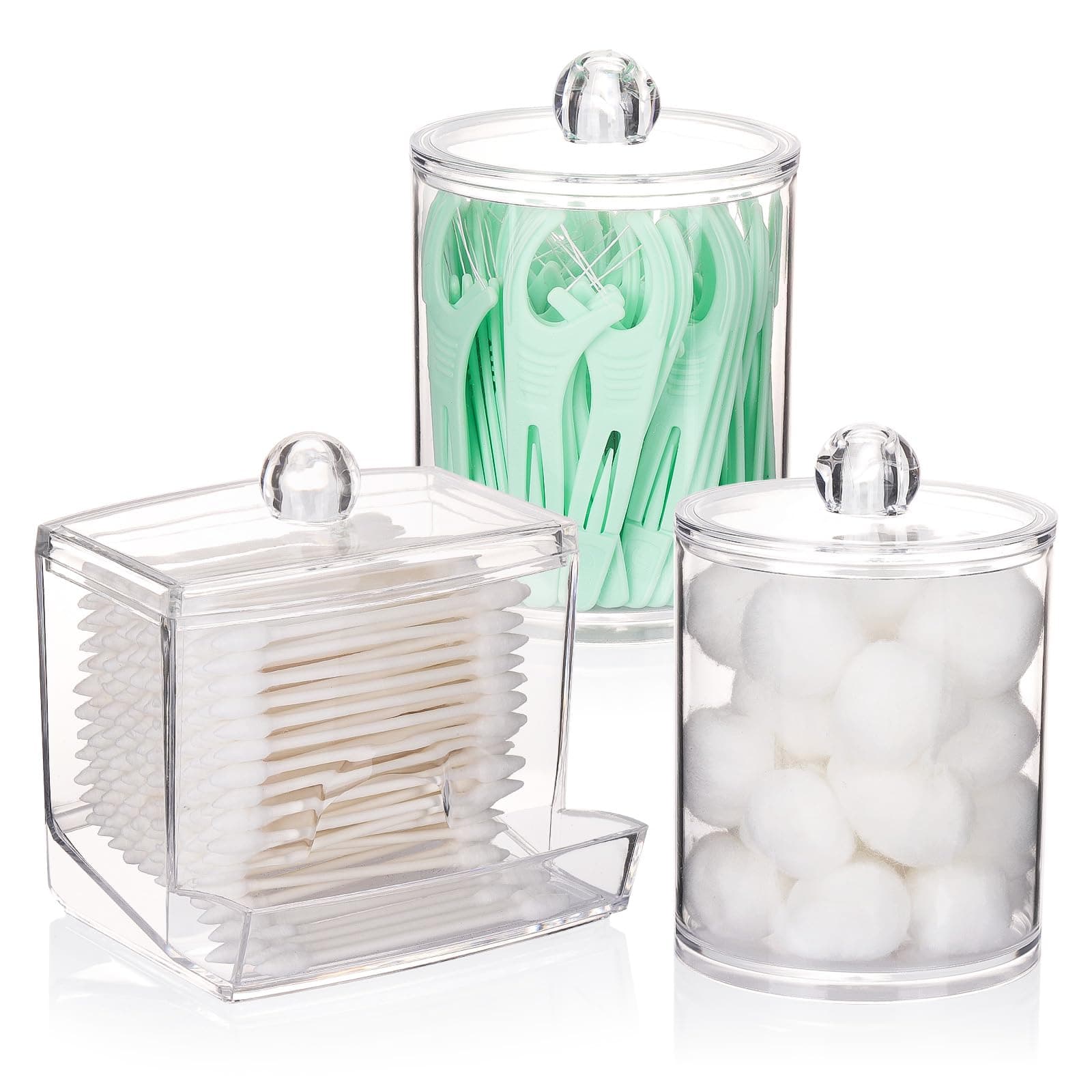 Tbestmax Qtips Dispenser Bathroom Container, 10/12 oz Big Cotton Ball Holder, Clear Plastic Apothecary Jar Organizer for Storage Cotton Swab, Floss Picks