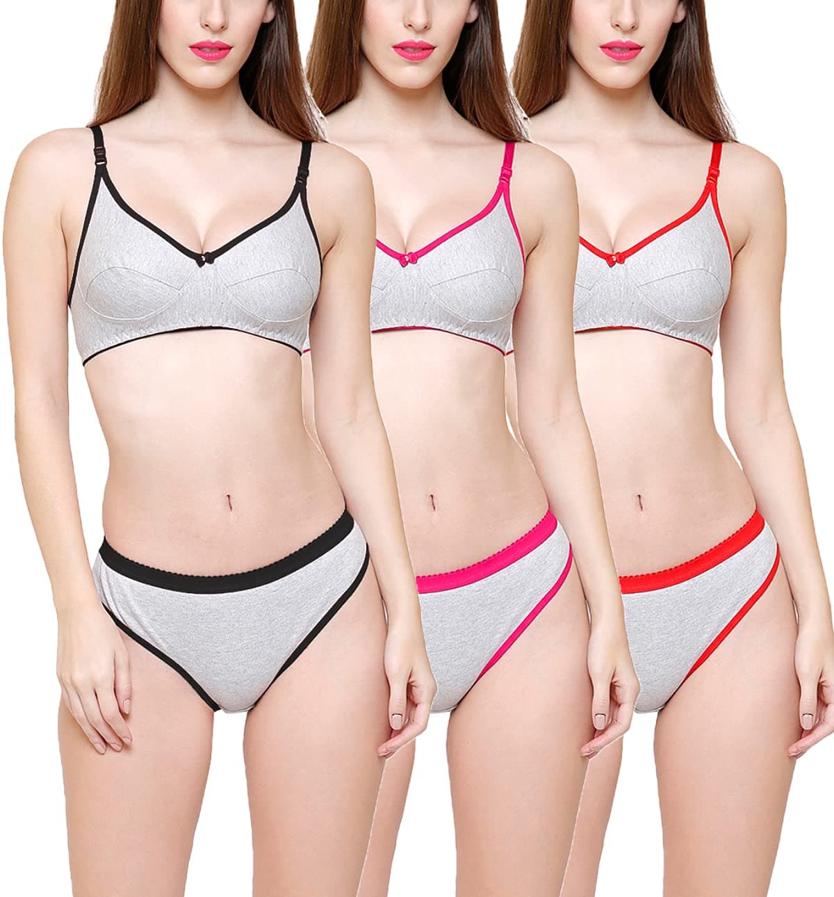 Baremoda Women's Cotton Blend Bra Panty Set Combo Pack of 3 (Multi)