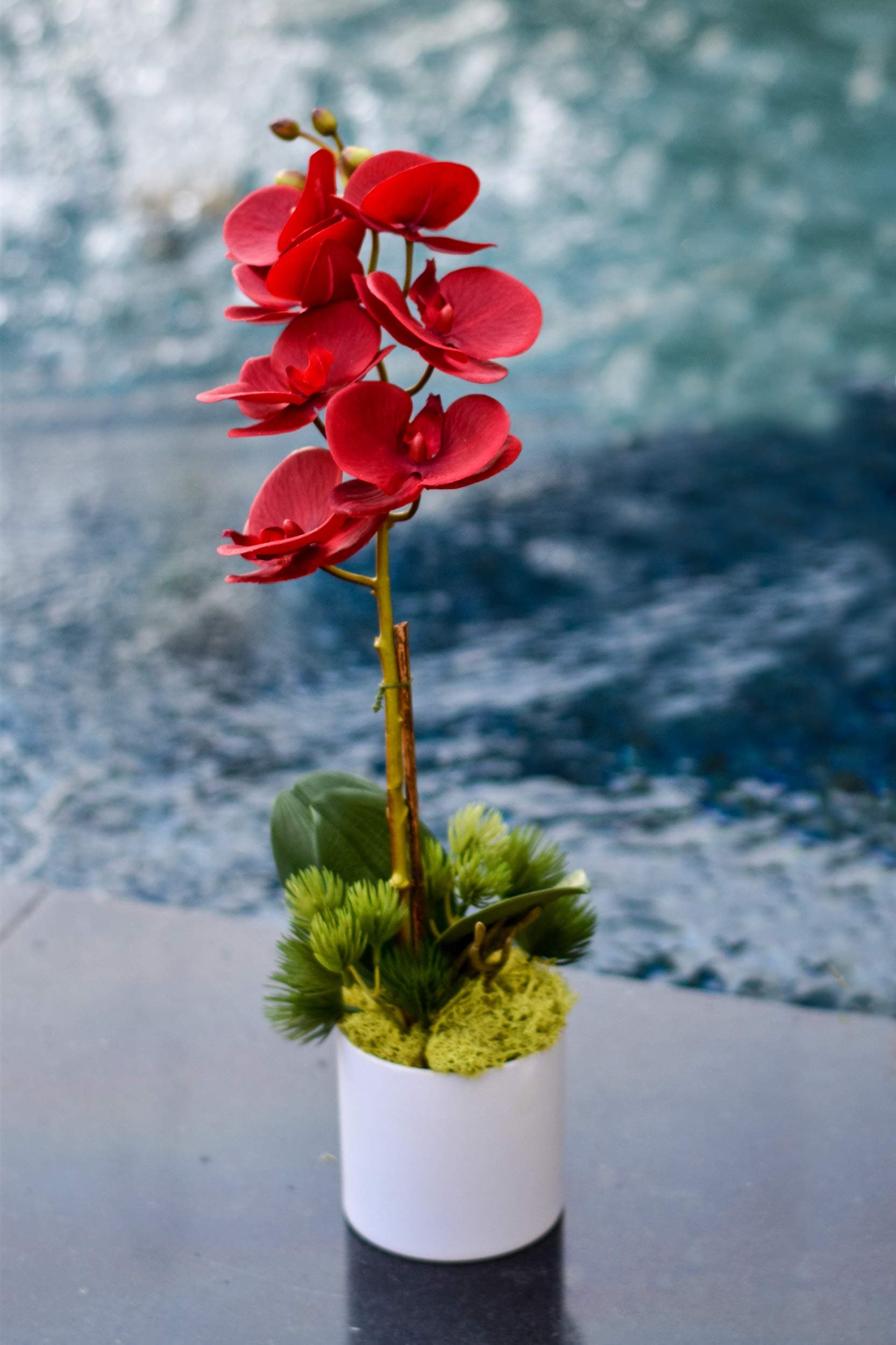 YataiReal Touch Artificial Orchid Flowers Branches In Plastic Pot With Moss Grass Arrangement Fake Flowers Artificial Plants for Home Office Table Centerpiece Wedding Decoration – Artificial Flowers