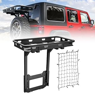 Jeep Wrangler JK Rear Cargo Basket with OE Tailgate for 2007-2018 Jeep Wrangler JK & JKU Unlimited 2/4 Door Spare Tire Cargo Rack Cargo Storage Carrier (Bolt On)