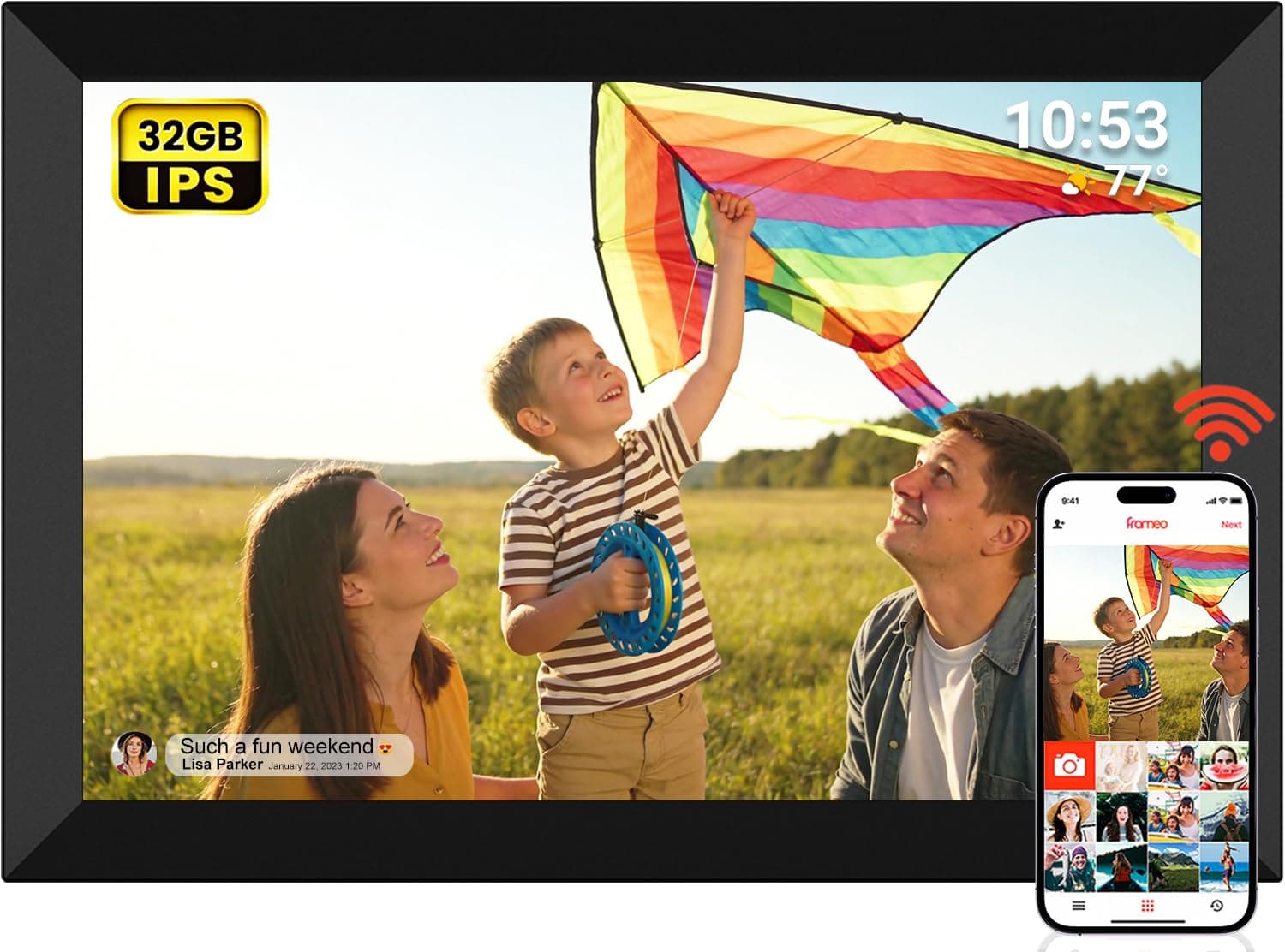 FRAMEO Digital Photo Frame 10.1 inch WiFi Smart Frame HD IPS Touch Screen, 16GB Storage, Auto-Rotate, Wall-Mountable, Easy Setup to Share Photos & Videos via Free App from Anywhere