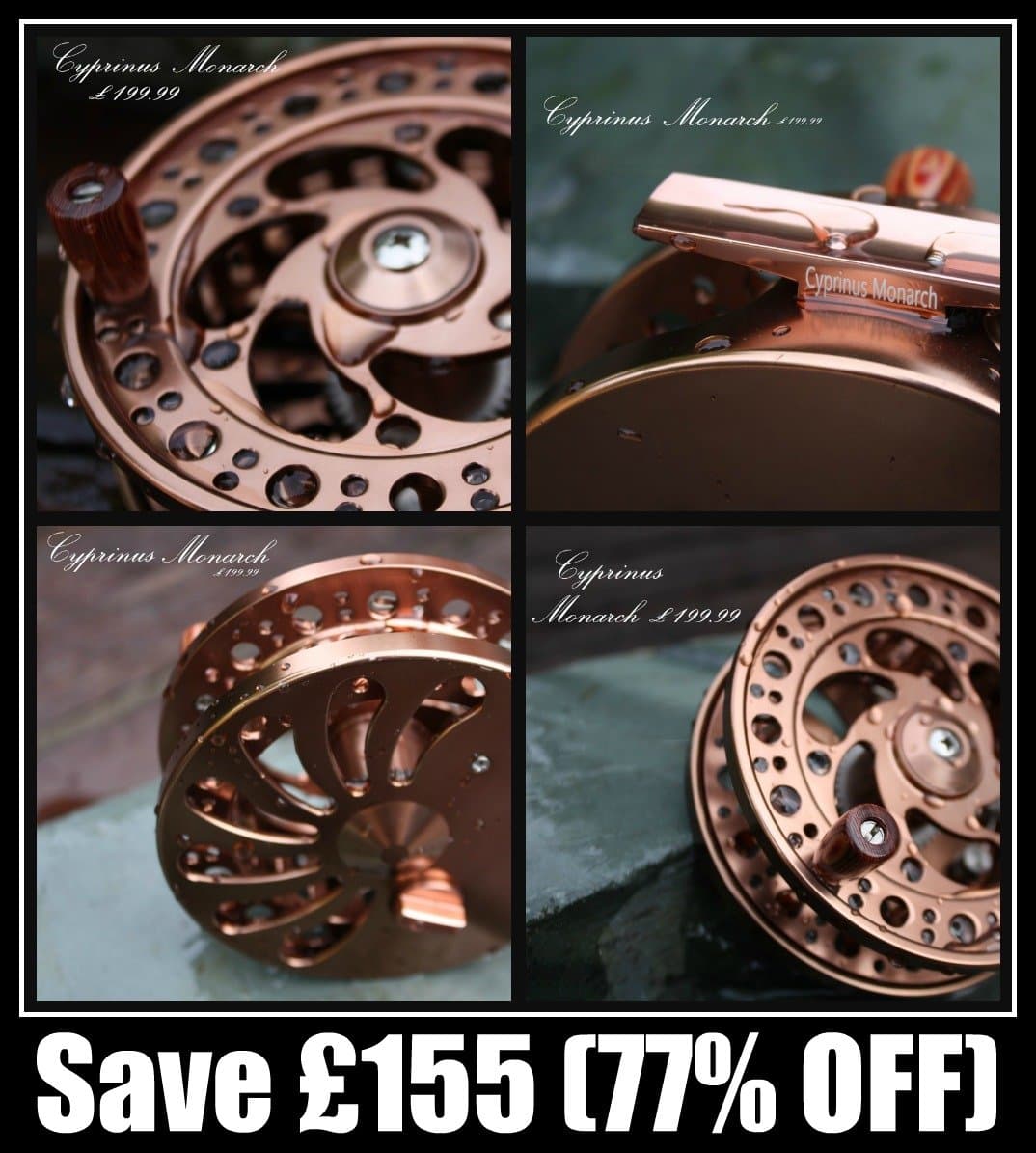 Cyprinus™ Bronze 4.25" diameter large arbour Monarch Classic Centre Pin Centrepin Trotting Coarse Perfectly balanced Fishing Reel ideal for Barbel, Grayling, Perch etc