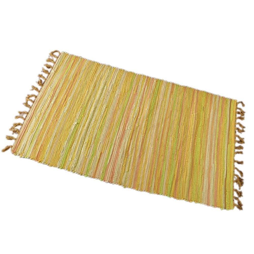 Chindi Rag Rug, Machine Washable Cotton Reversible Rag Rug Hand Woven Multi Color Striped Area Rug Floor Rugs for Bedroom, Living Room, Kitchen and Laundry Room (20'' x 31", Yellow)