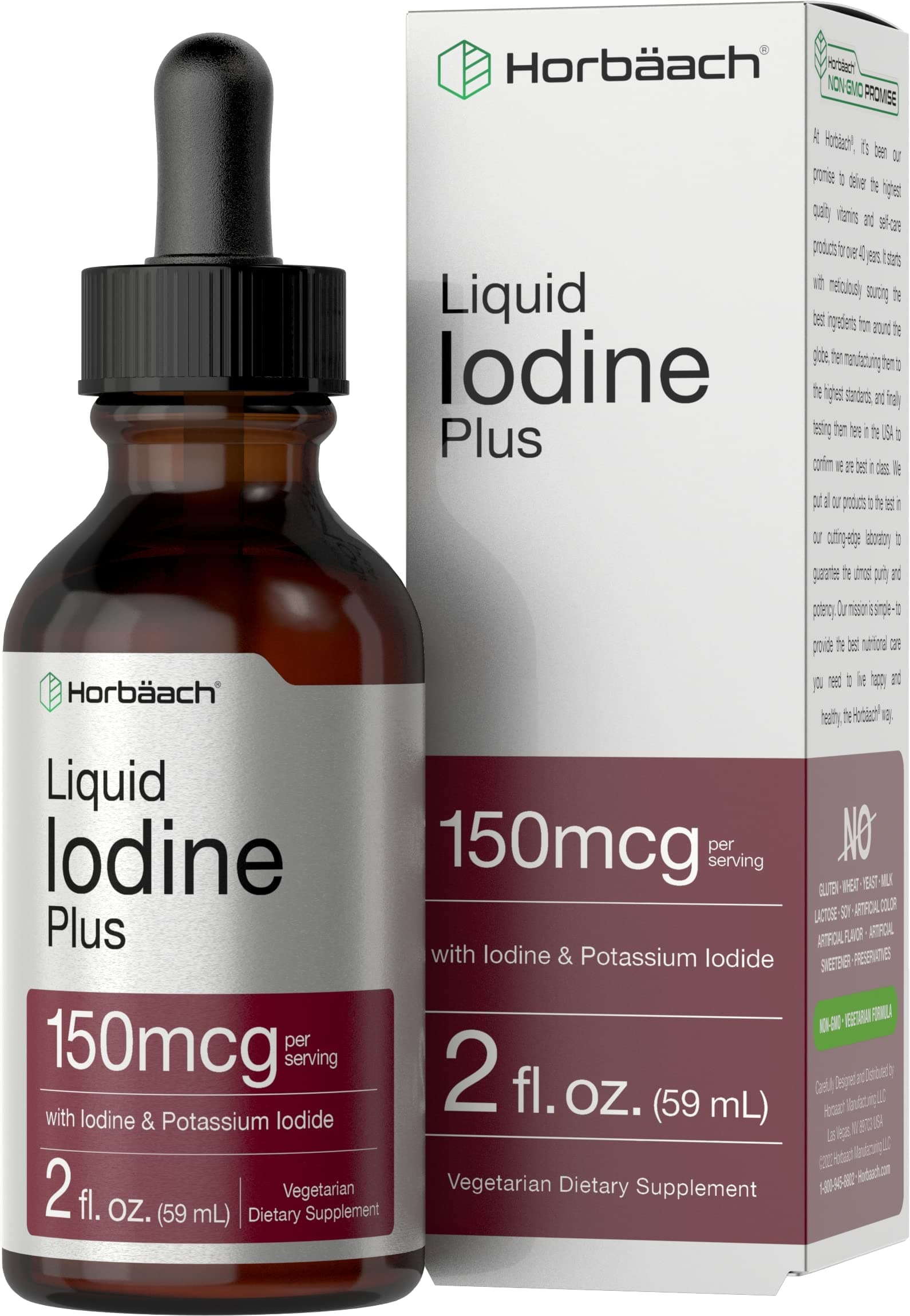 Iodine Liquid Supplement Drops | 2 fl oz | 150 mcg | Potassium Iodide Tincture | Vegetarian, Non-GMO, Gluten Free Formula