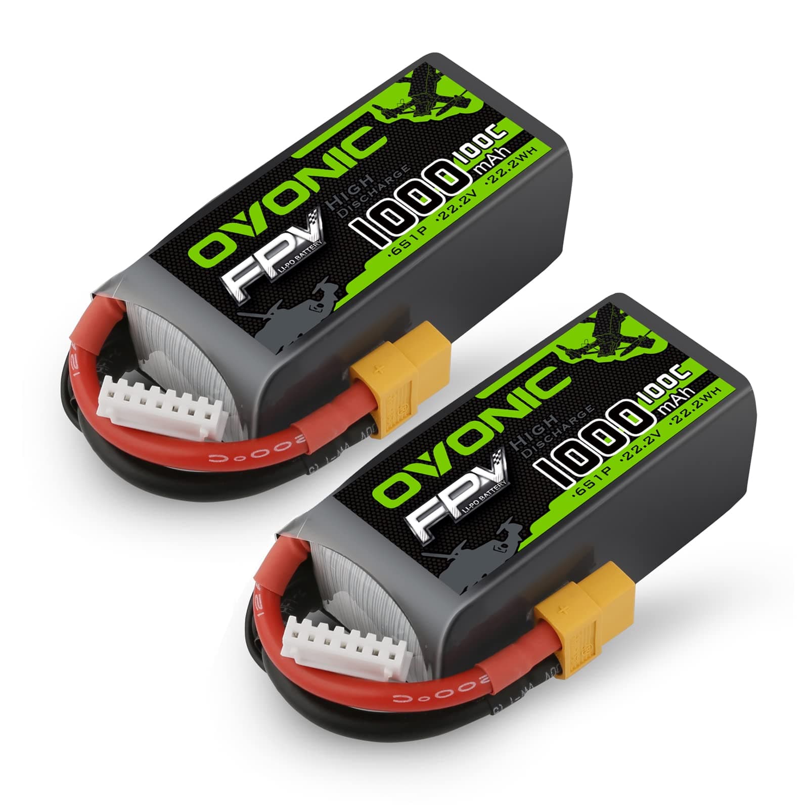 OVONIC 1000mAh 6S 100C LiPo Battery with XT60 Plug for FPV Racing RC Quadcopter Helicopter Airplane Multi-Motor Hobby DIY-2Packs