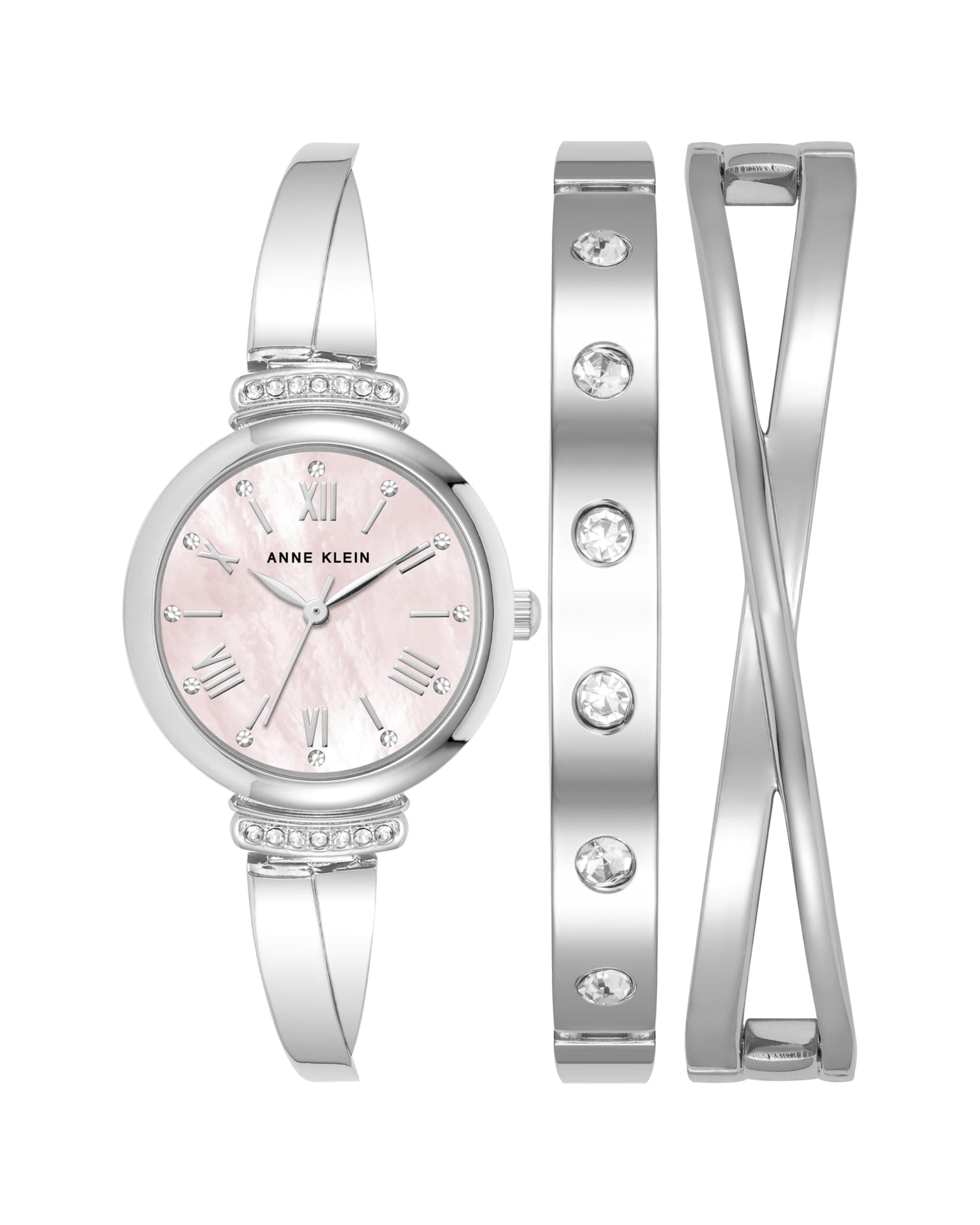 Women's Premium Crystal Accented Bangle Watch and Bracelet Set