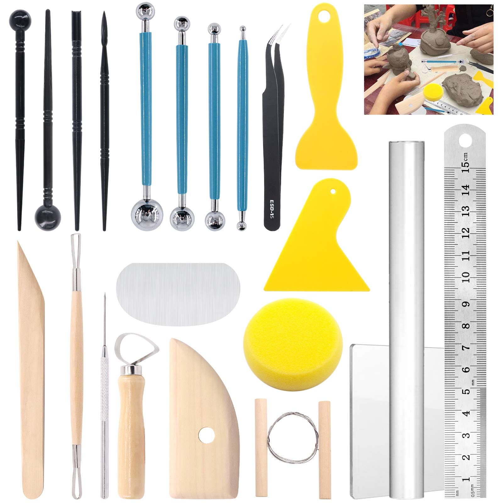 22Pcs Carving Modeling Clay Sculpting Tools Set Including Carving Modeling Tools Kit, Plastic Modeling Tools, Ball Stylus for Embossing Art, Coloring, Nail Art Painting