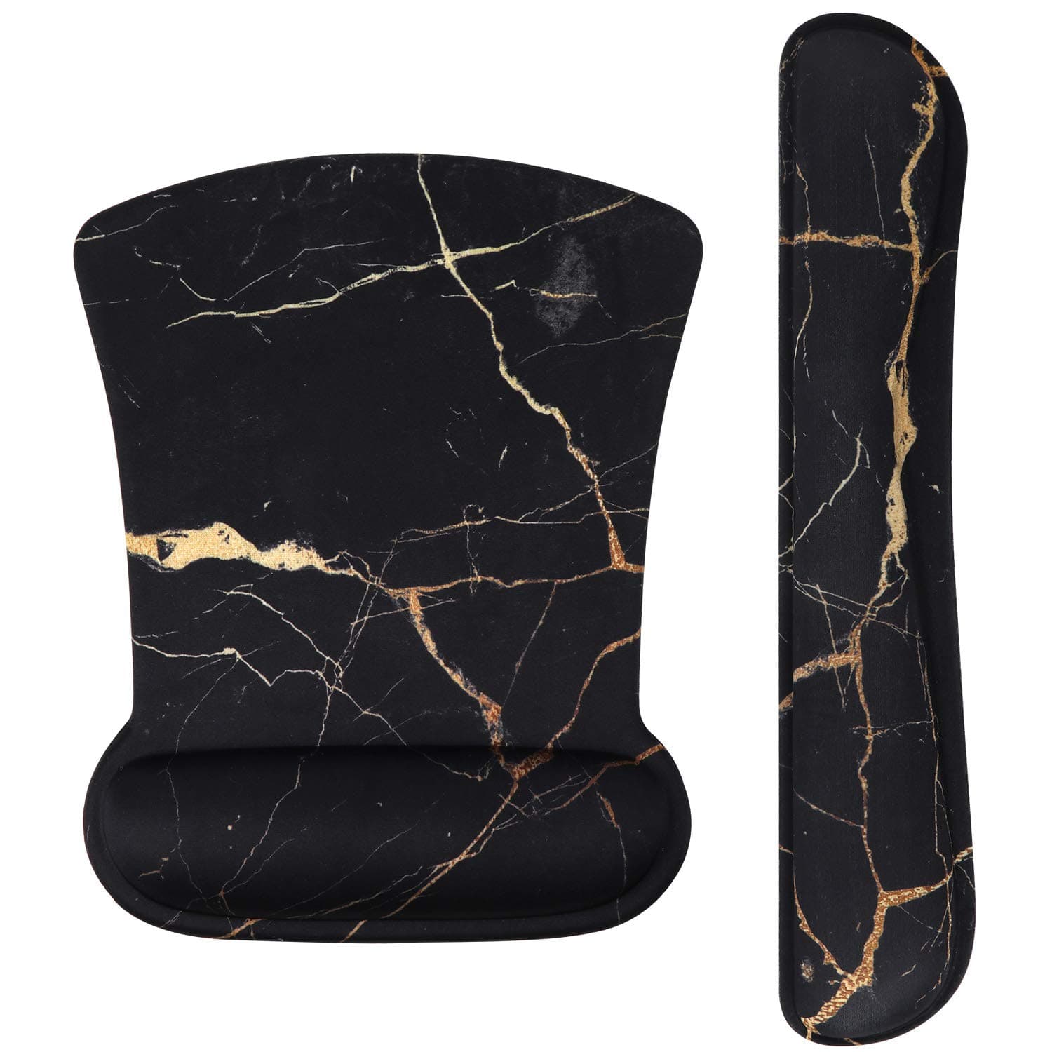 iLeadon Keyboard Wrist Rest Pad and Mouse Wrist Rest Support Mouse Pad Set, Non Slip Rubber Base Wrist Support with Ergonomic Raised Memory Foam for Easy Typing & Pain Relief, Black Gold Marble