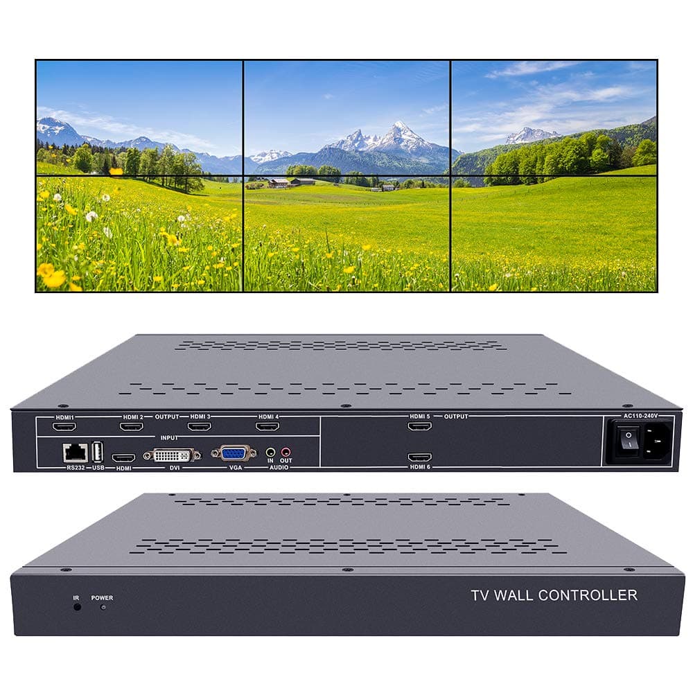 iseevy 6 Channel Video Wall Controller 2x3 3x2 HDMI DVI VGA USB Video Processor with RS232 Control for 6 TV Splicing