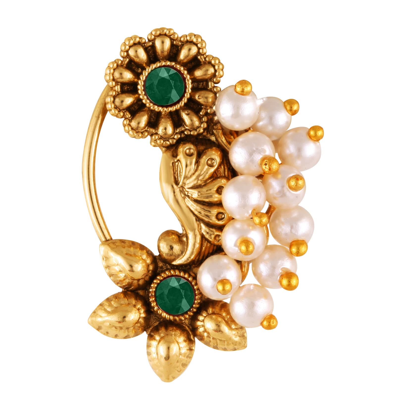 Gold Plated with Pearl Alloy and Artificial stone Non Piercing Maharashtrian Nath Nathiya