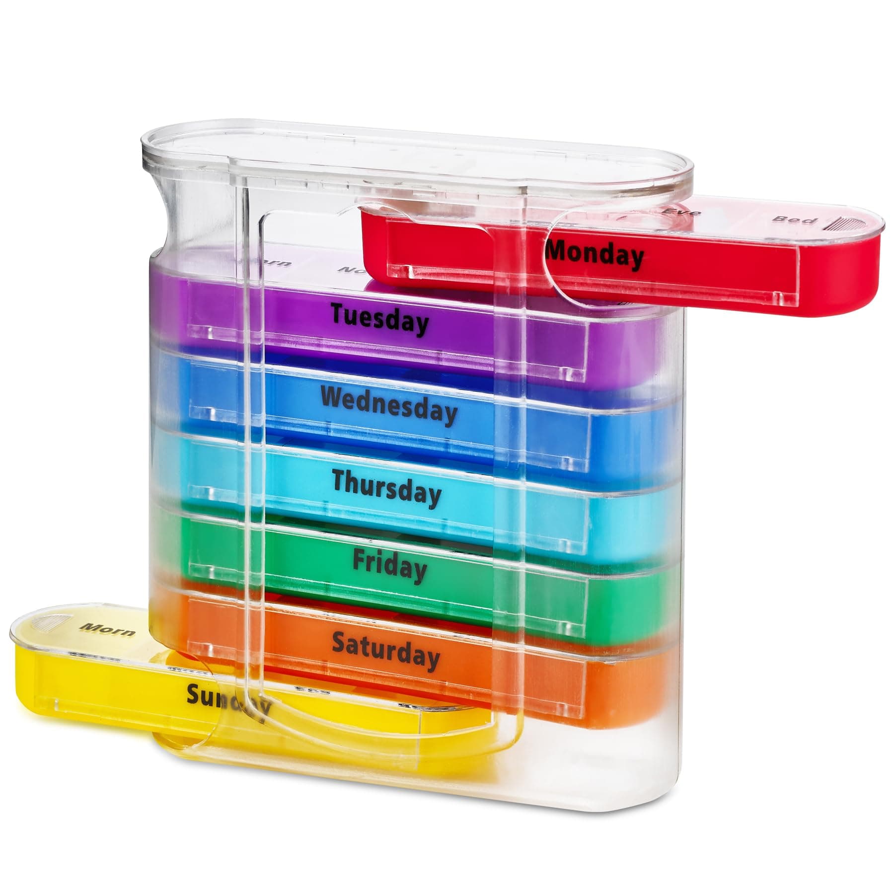 MEDca Weekly Pill Organizer, Four Times-a-Day, 1 Dispenser with Stackable AM/PM Compartments