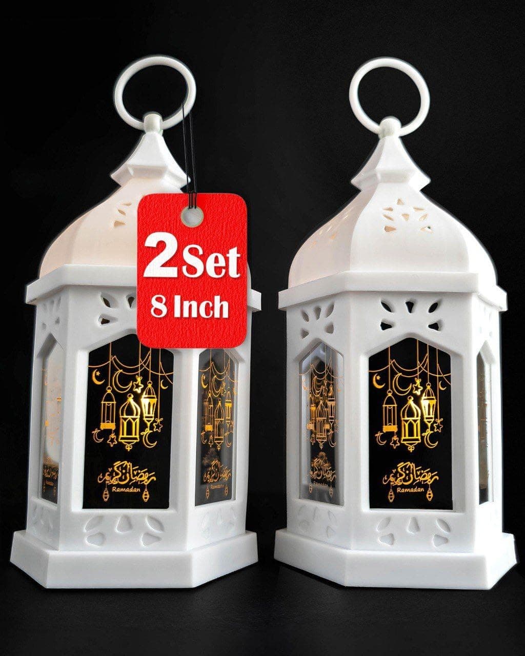 OLEEK Ramadan Lantern (2PCs-8in) - Ramadan Decorations for Home 2025 - Ramadan Gifts for Kids - Ramadan Lights - Ramadan Table Decor - Ramadan Lantern Lights - Ramadan Lanterns فانوس رمضان كريم ديكور