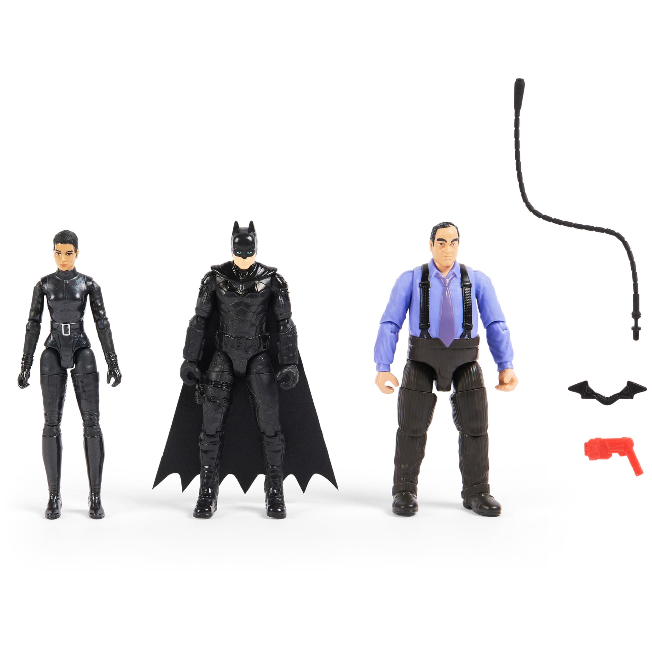 DC Comics Batman 3-Pack with Exclusive 4' Batman, Selina Kyle, The Penguin Action Figures, 3 Accessories