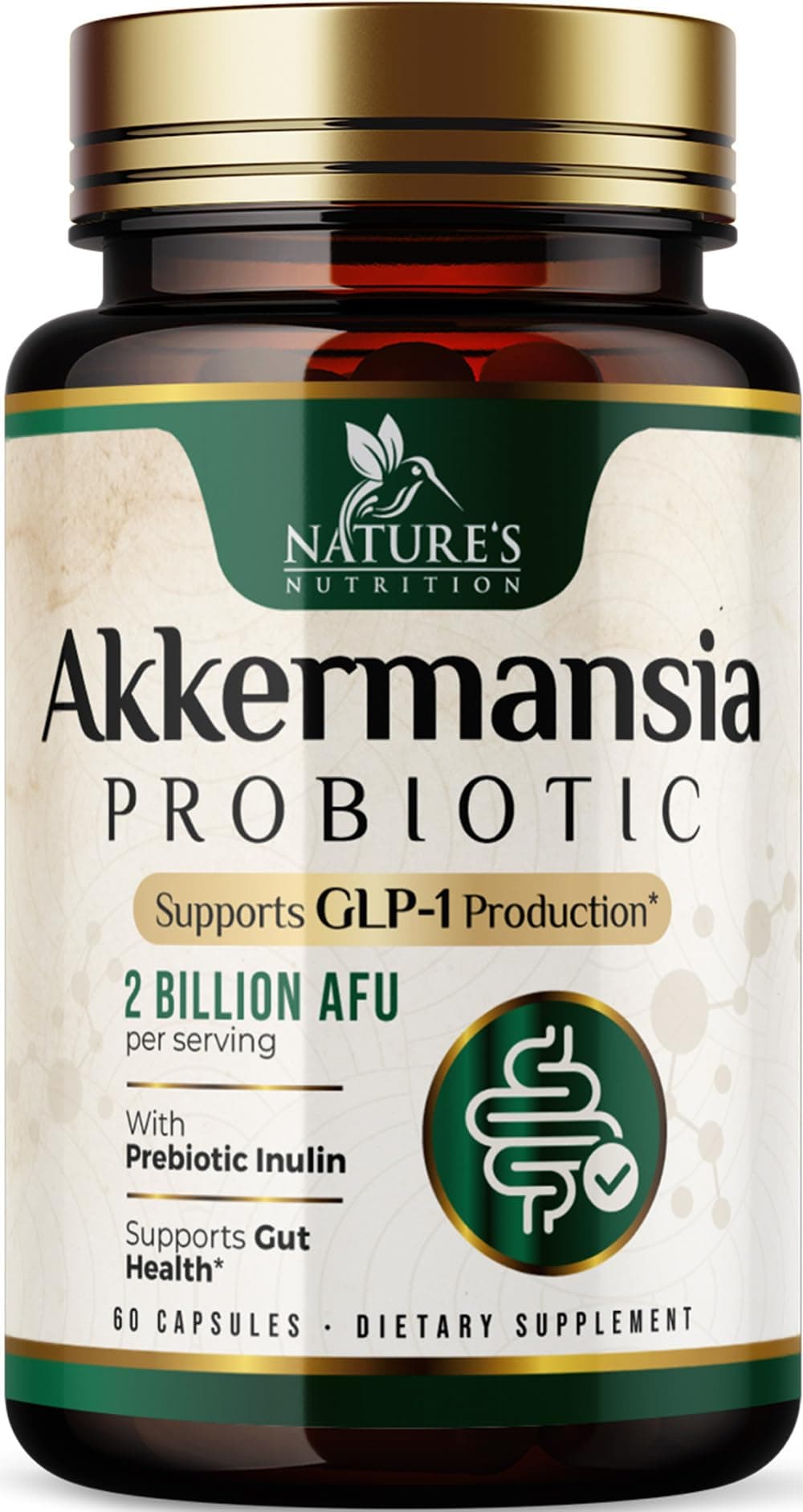 Akkermansia Probiotic - Akkermansia 2 Billion AFU Per Serving - Advanced Probiotics Akkermansia Muciniphila Supplement - Digestive Health & GLP-1 Support & Prebiotics - Bottled in USA - 60 Capsules