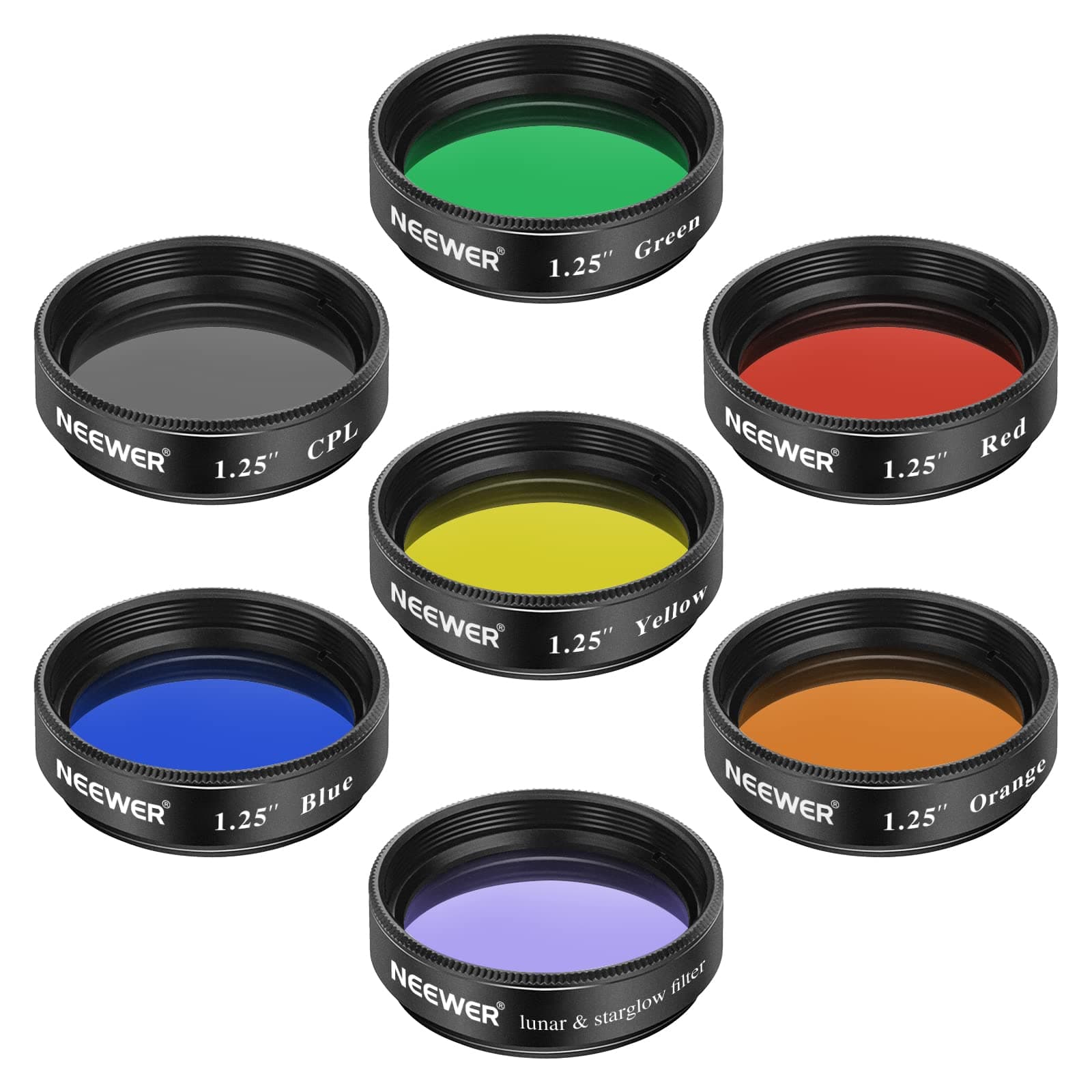 1.25 inches Telescope Moon Filter, CPL Filter, 5 Color Filters Set(Red, Orange, Yellow, Green, Blue), Eyepieces Filters for Enhancing Definition and Resolution in Lunar Planetary Observation