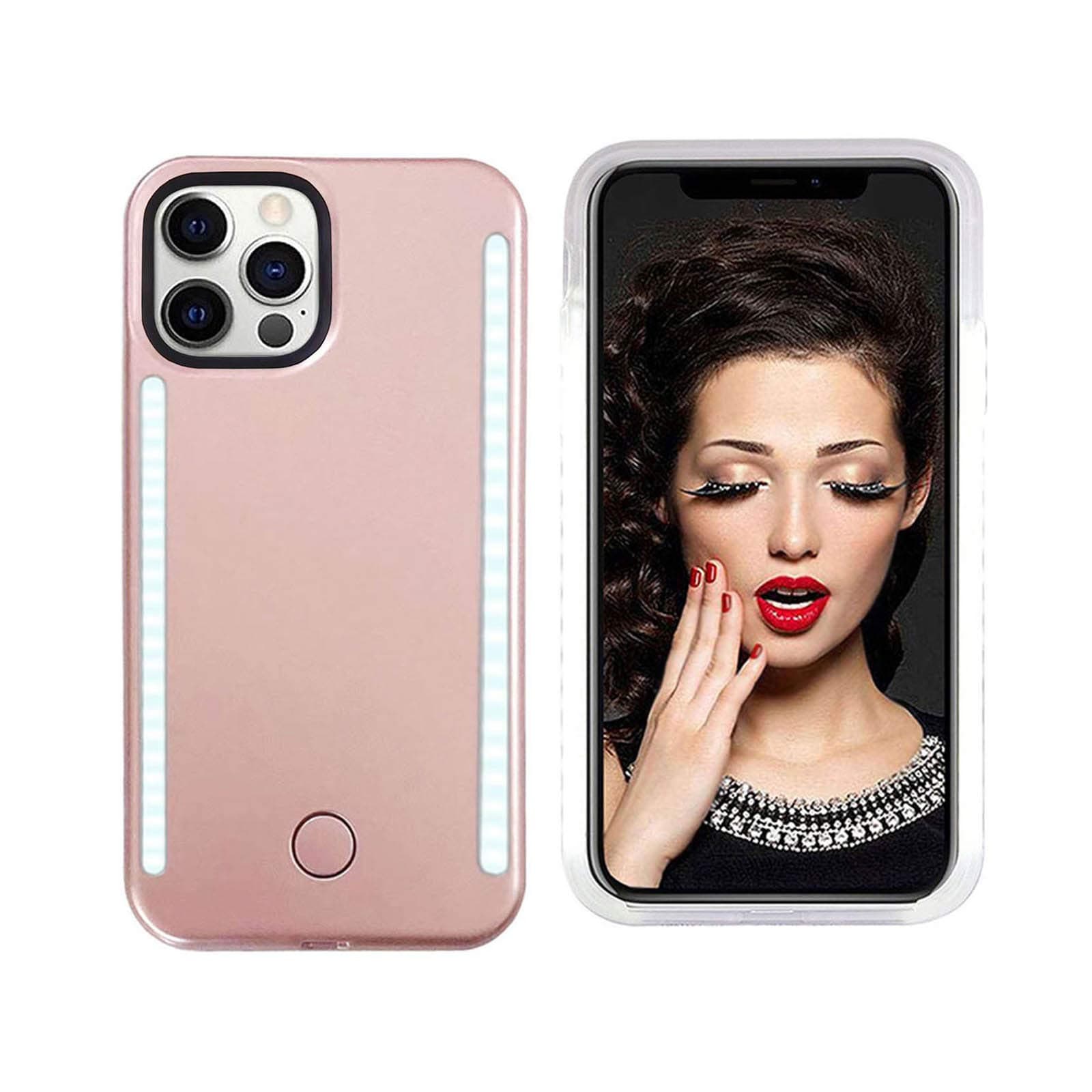 Selfie Illuminate LED Light Up Case for iPhone 13 Pro Max - Rechargeable Back and Front Illuminated (Rose Gold)