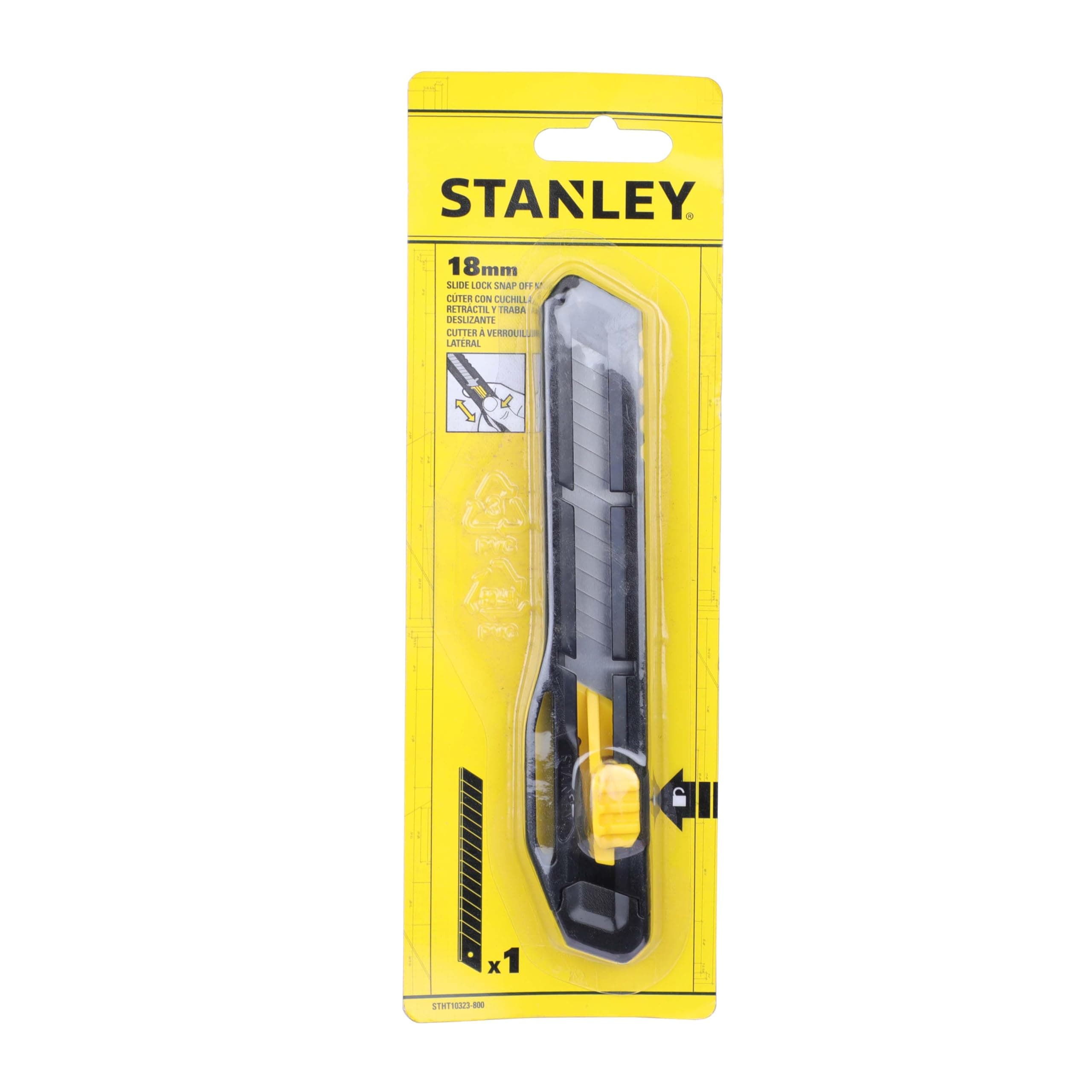 STANLEY STHT10323-800 18 mm Plastic Slide Lock Snap-Off Knife for Home & Professional Use, YELLOW & BLACK