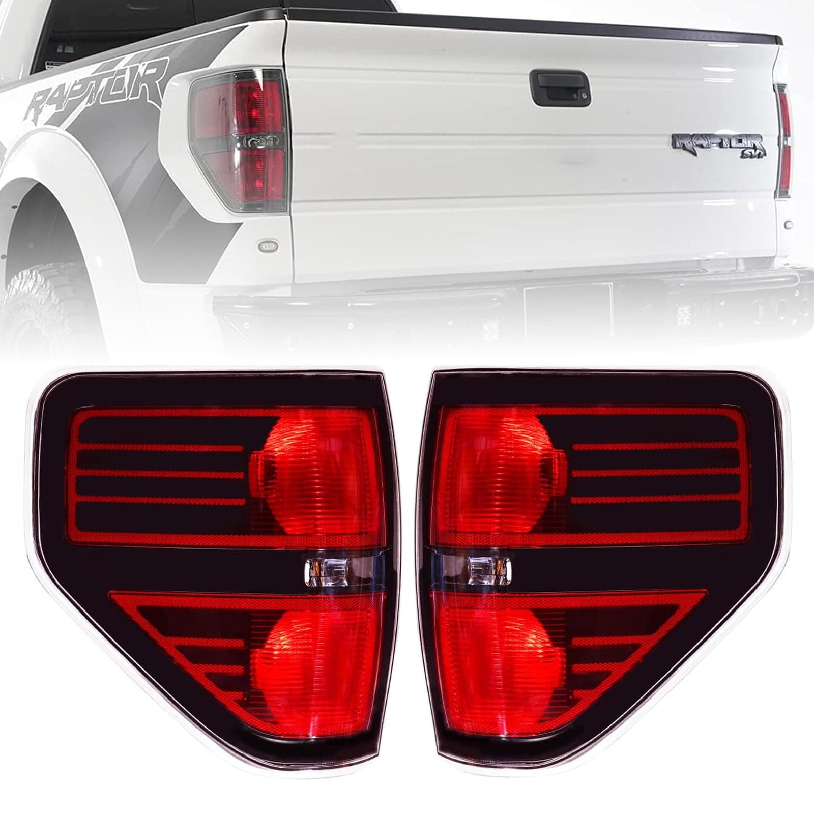 Boine Compatible With 2009 2010 2011 2012 2013 2014 Ford F150 F-150 Left Driver and Passenger Side Rear Light Cluster Housing - Red Smoked Tail Light
