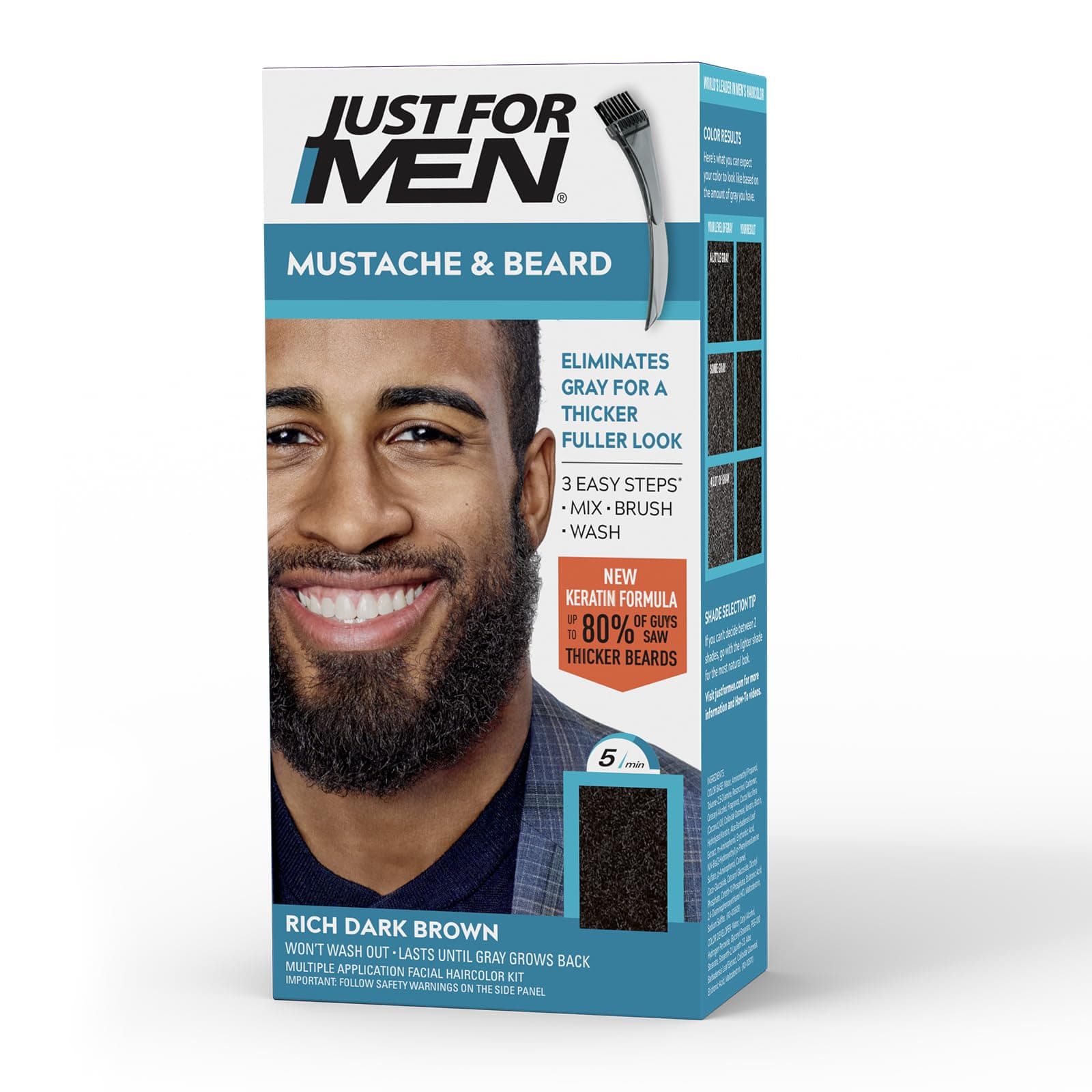 Mustache & Beard, Beard Dye for Men with Brush Included for Easy Application, With Biotin Aloe and Coconut Oil for Healthy Facial Hair - Rich Dark Brown, M-47, Pack of 1