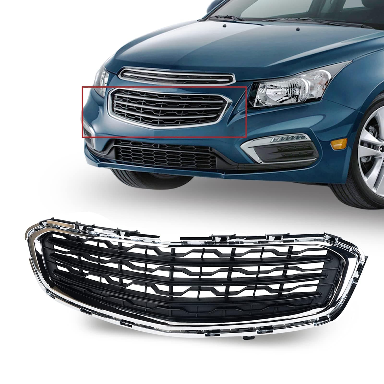 Front Center Bumper Grille with Chrome Trim Molding Fit 2015 Chevy Cruze 2016 Chevy Cruze Limited GM1200728