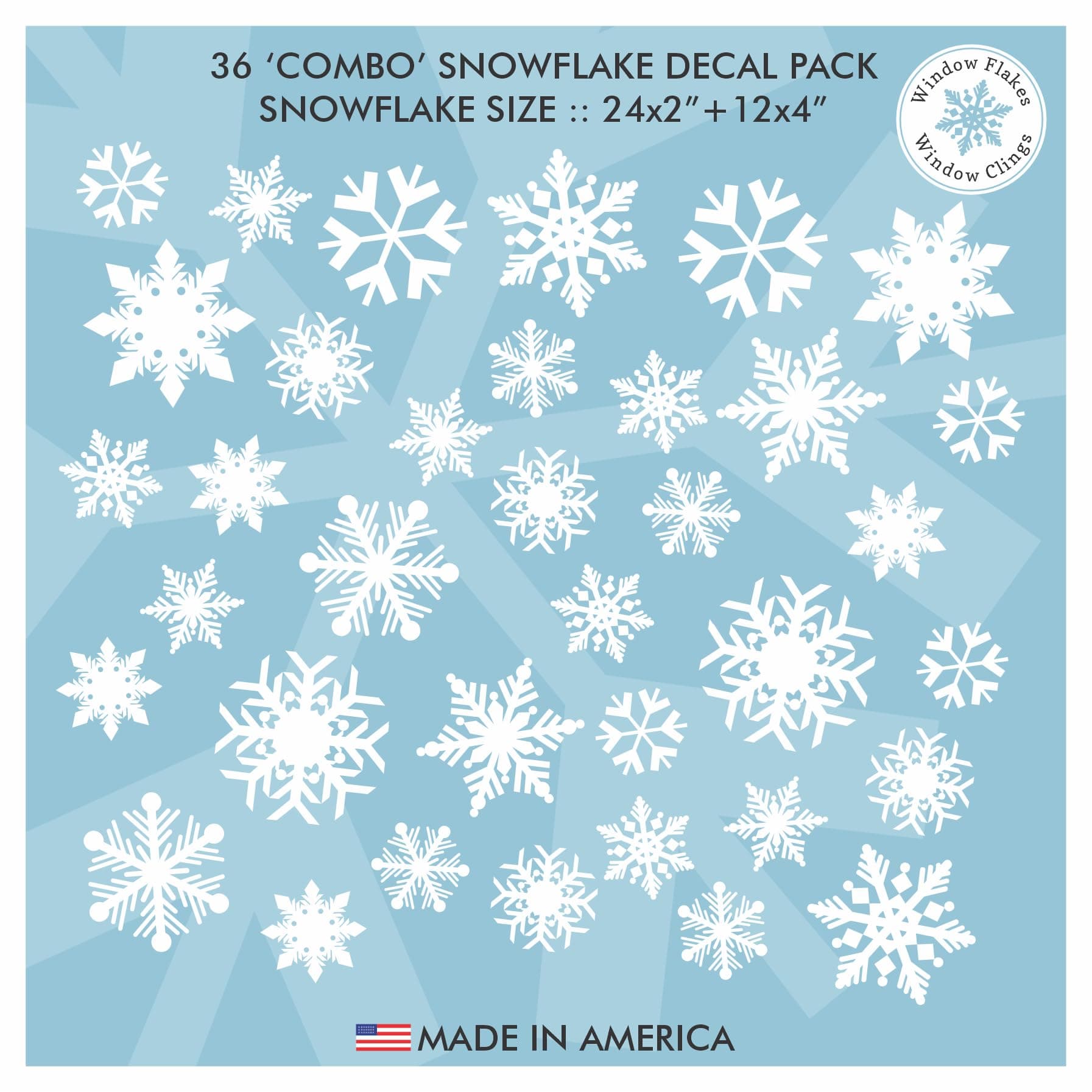 36 x Medium Snowflake Window Clings - Christmas Window Stickers - Holiday Christmas Window Decals - Snowflakes Decorations Window Cling Vinyl - Snow Flake Gel Window clings (2"+4")