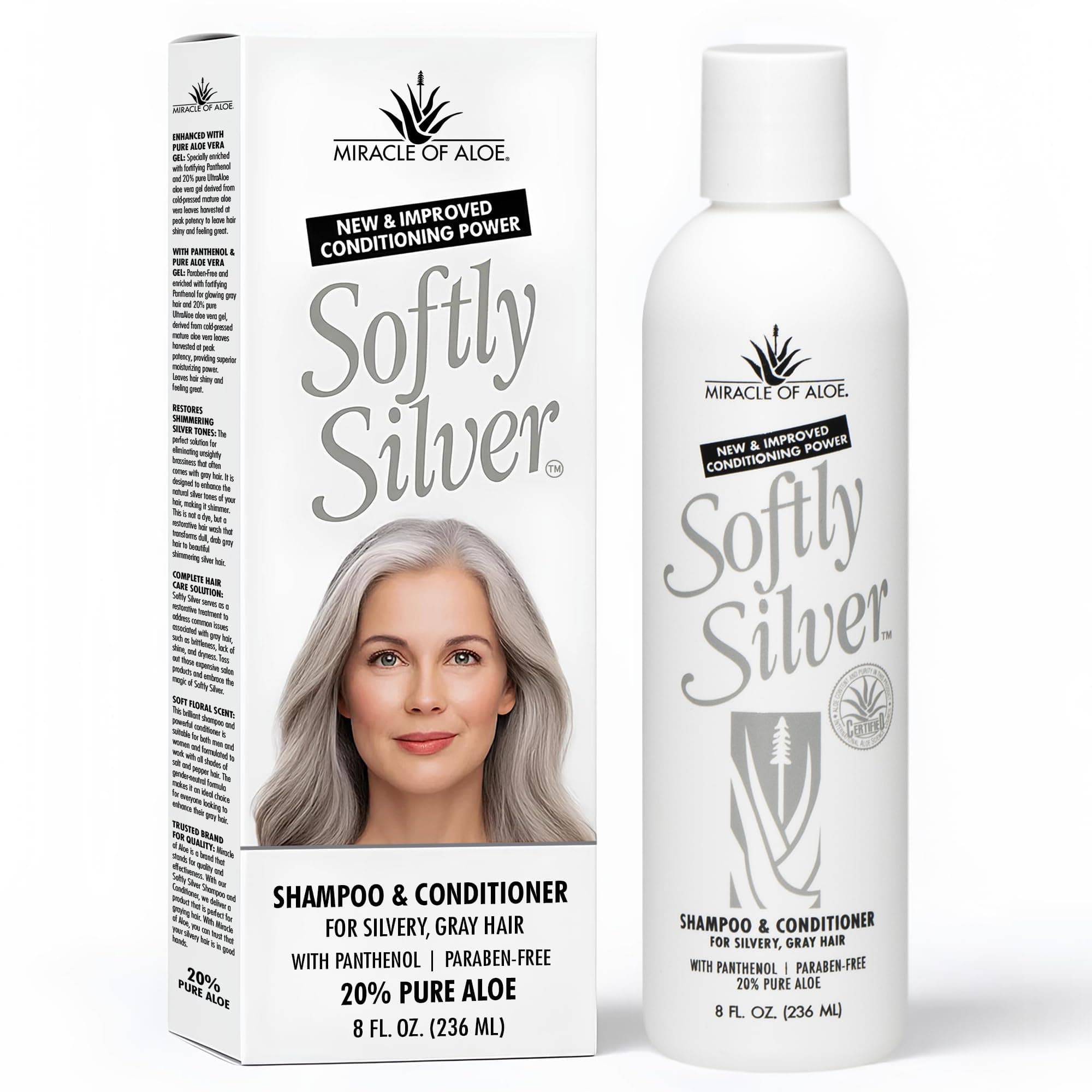 Softly Silver Shampoo Improved Conditioning formula for Gray Hair, 2 in 1 Purple Restorative Hair Wash for Mature Hair, Adds Luster, Bounce & Body, with Panthenol and 20% Pure UltraAloe