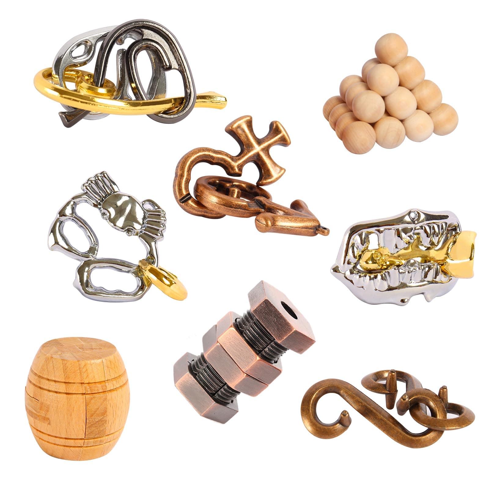 RLYLF 8 Pieces IQ Logic Training Brain Teaser Puzzles for Adults and Kids Family Games Party Favor Coffee Time Challenging Assembly and Disassembly Desk Toys