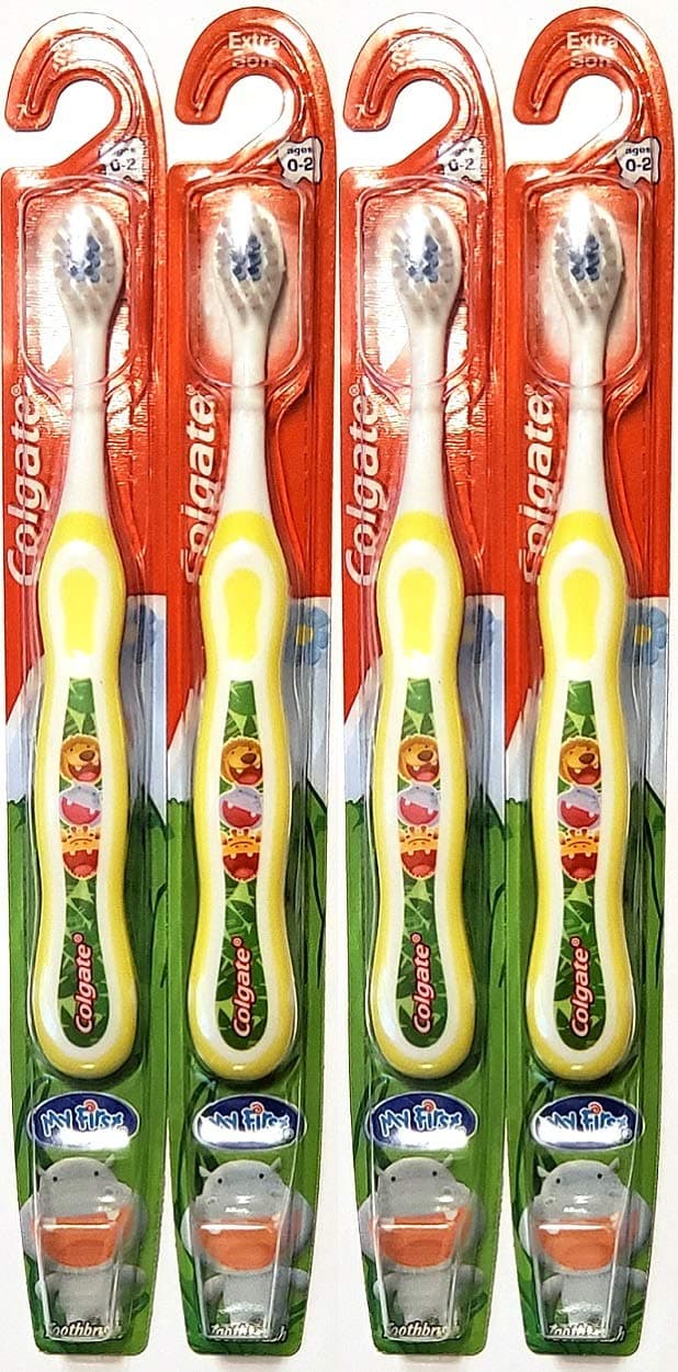 Colgate My First Toothbrush, Extra Soft, Ages 0-2, Yellow (Pack of 4)