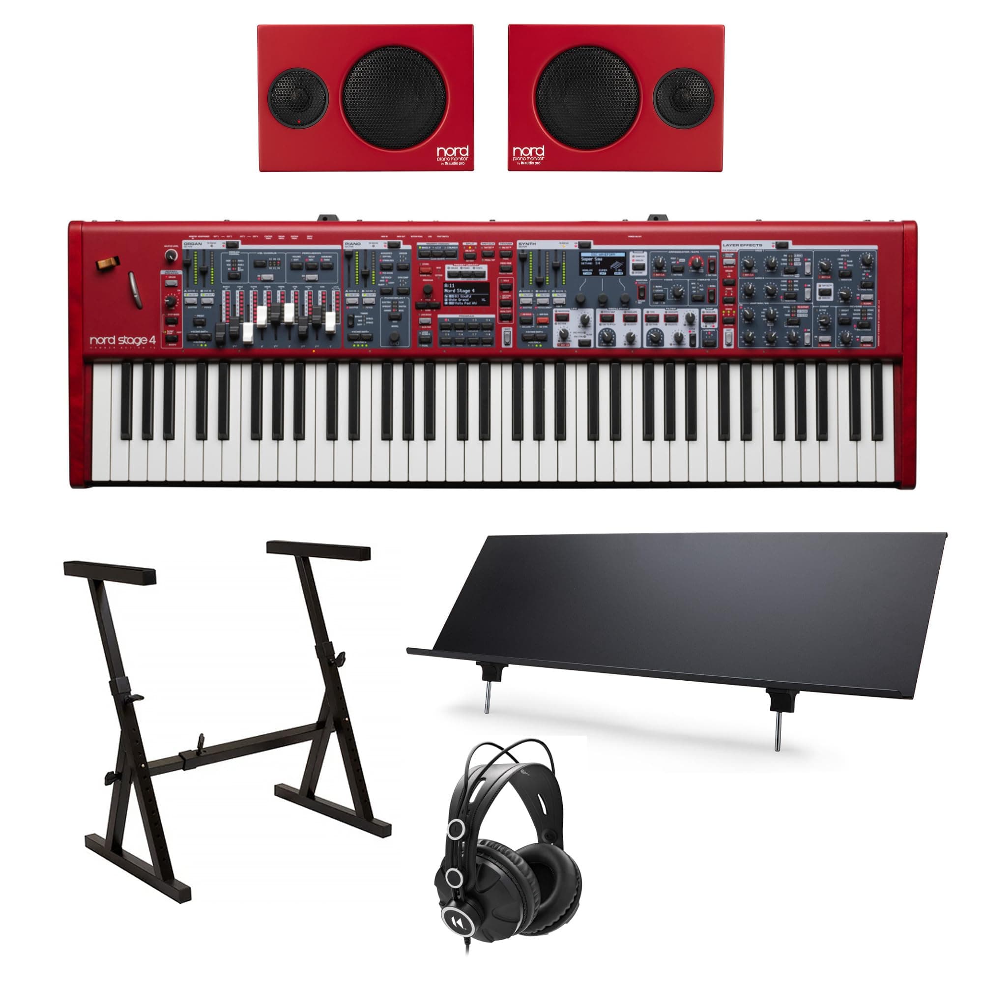 Nord Stage 4 HA73 73-Key Fully-Weighted Keyboard Bundle with Piano Monitor V2 (Pair), Music Stand, and Headphones (4 Items)
