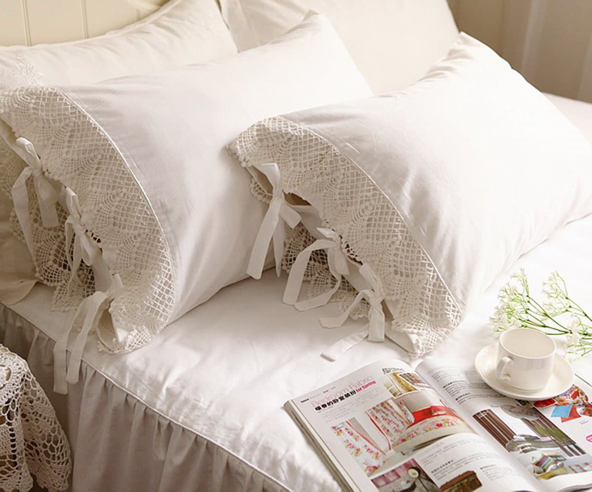 One Piece White Wide Crochet Lace 100% Cotton Pillowcase 14 (Standard 20"x30")