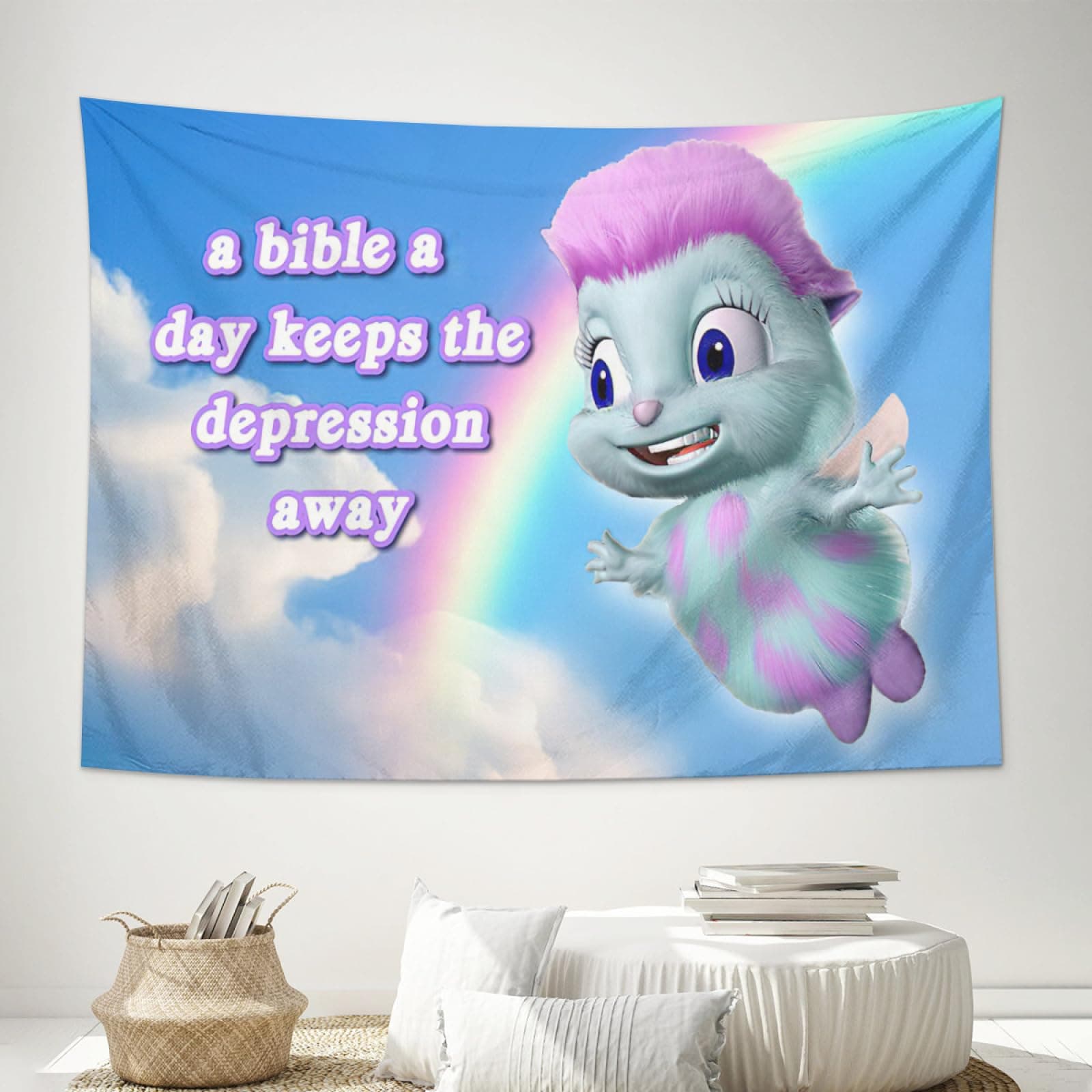 OLMSOLA Bibble A Day Keeps The Depression Away Tapestries Funny Bible Tapestry Meme Poster Backdrop Banner Wall Art Room Decor Aesthetic For Teen Bedroom Dorm Party Supplies 40"x24"
